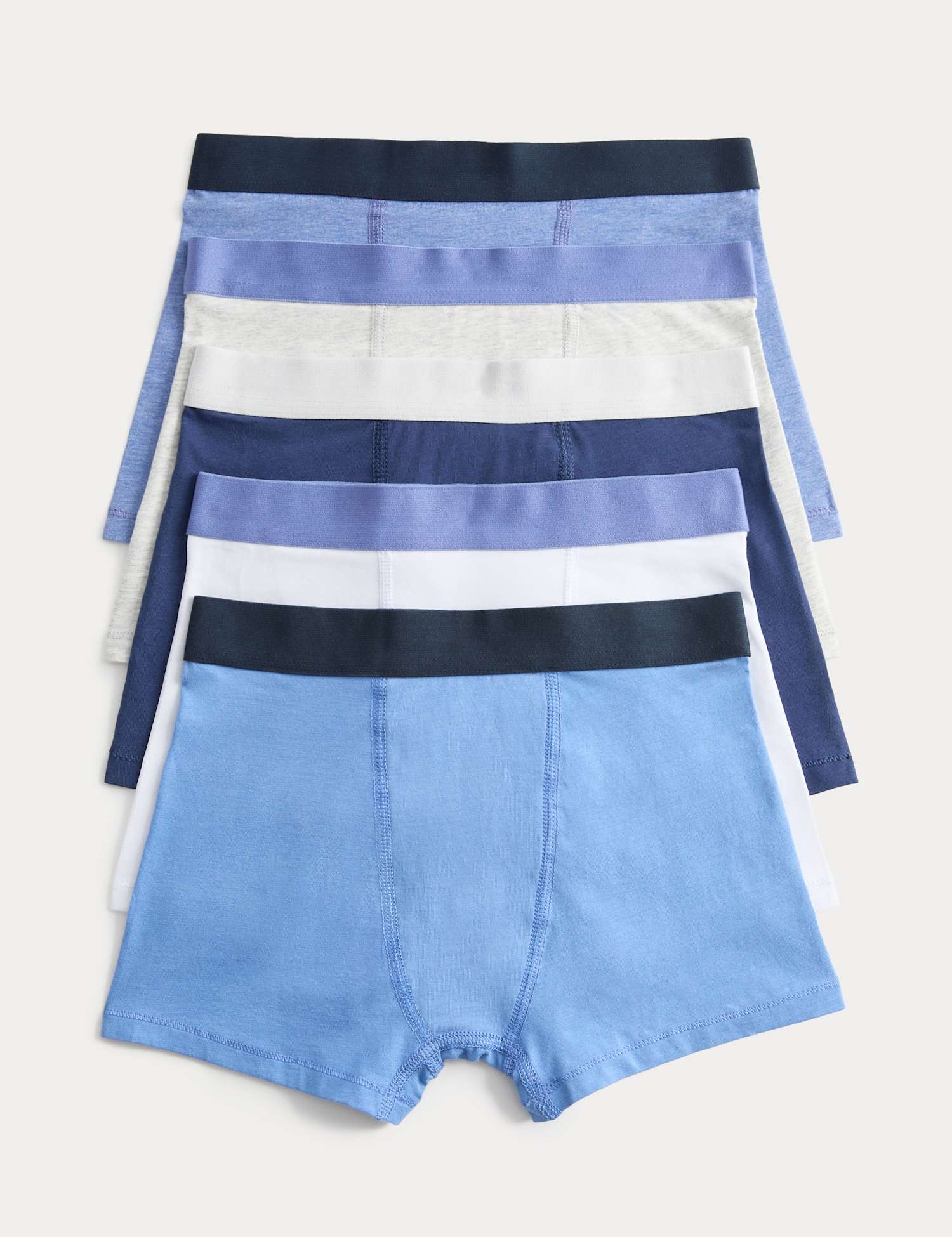 M&S 5 Pack Cotton with Stretch Nautical Trunks (5-16 Yrs) Blue Mix