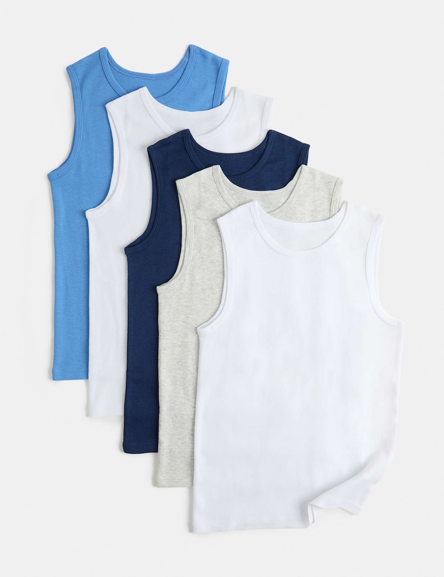 M&S 5 Pack Pure Cotton Plain Vests (2-14 Yrs) Blue Mix
