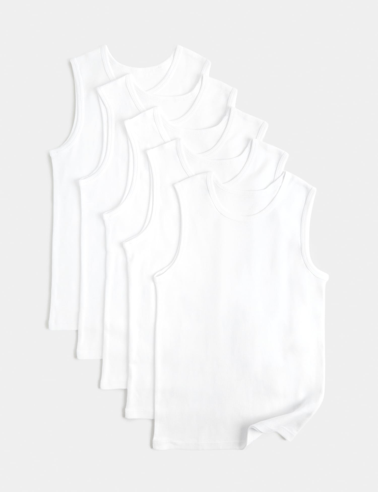 M&S 5 Pack Pure Cotton Plain Vests (2-14 Yrs) White