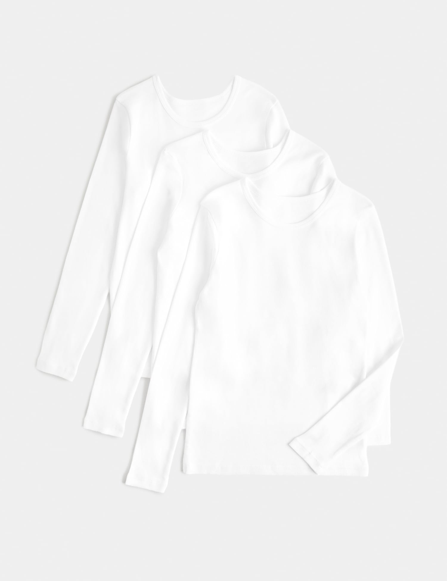 M&S 3 Pack Pure Cotton Long Sleeve Vests (2-14 Yrs) White