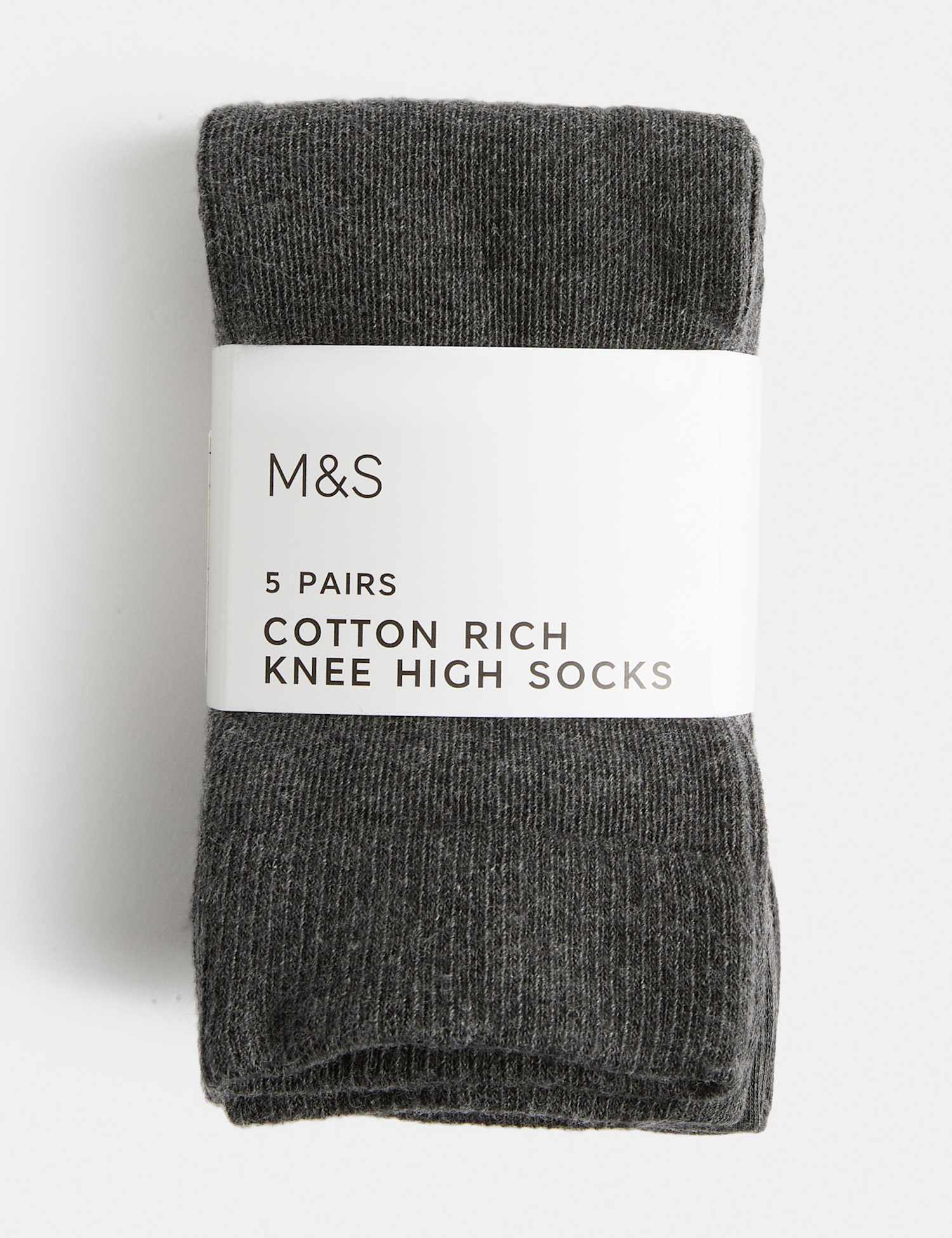 M&S 5 Pack Cotton Rich Knee High Socks Grey