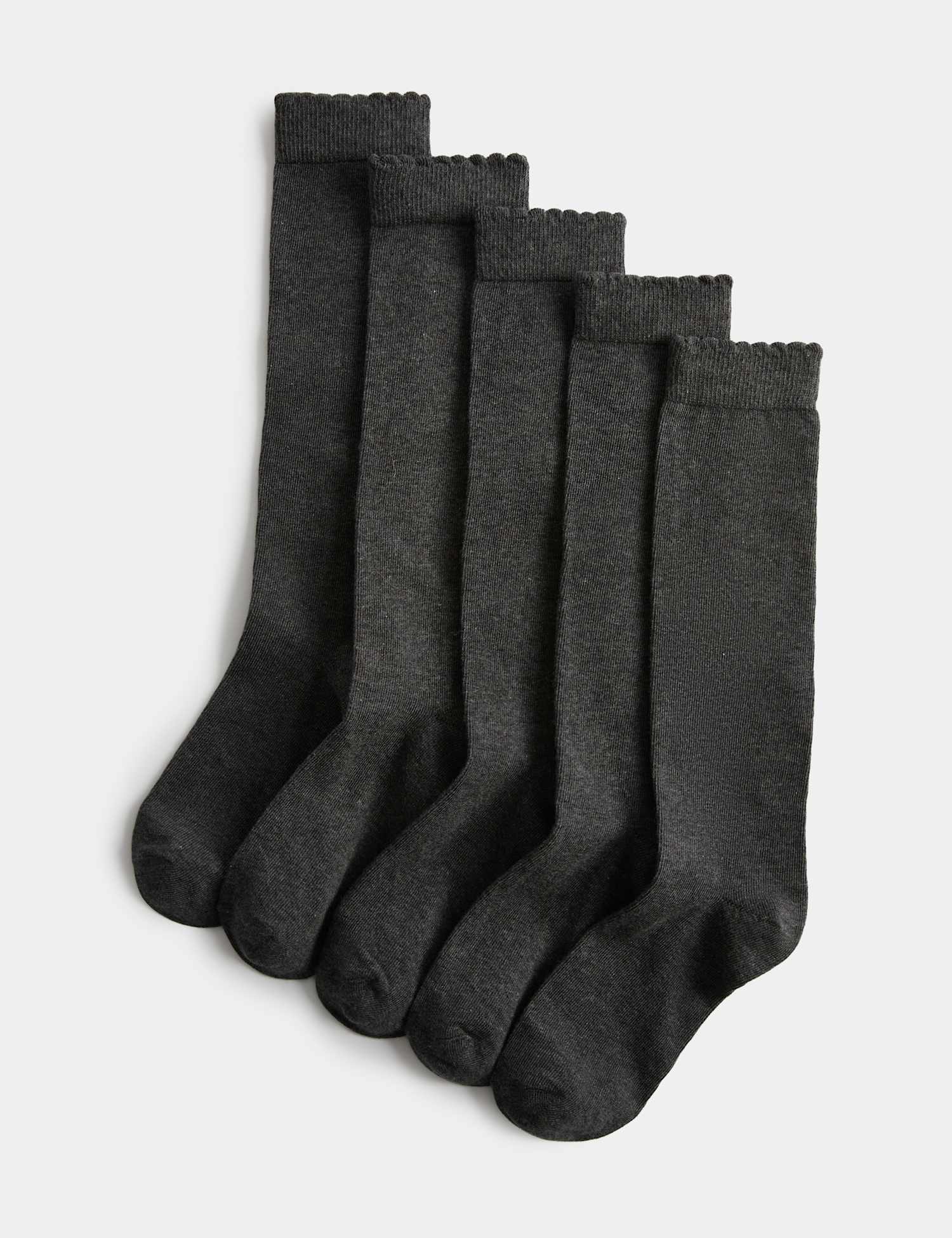 M&S 5 Pack Cotton Rich Knee High Socks (6 Small-7 Large) Grey