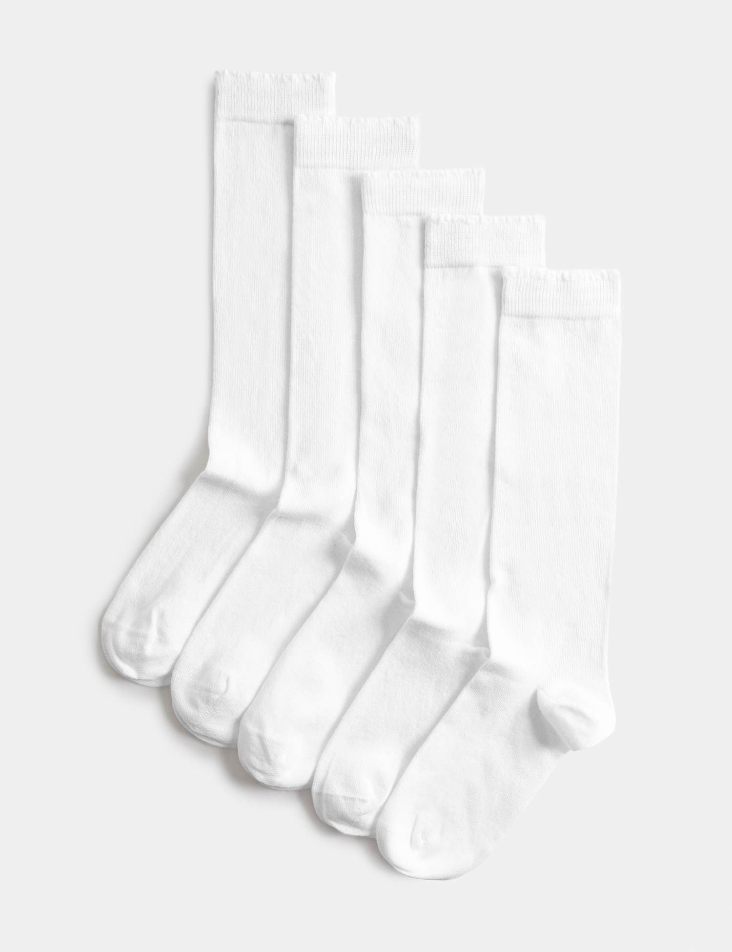 M&S 5 Pack Cotton Rich Knee High Socks (6 Small-7 Large) White