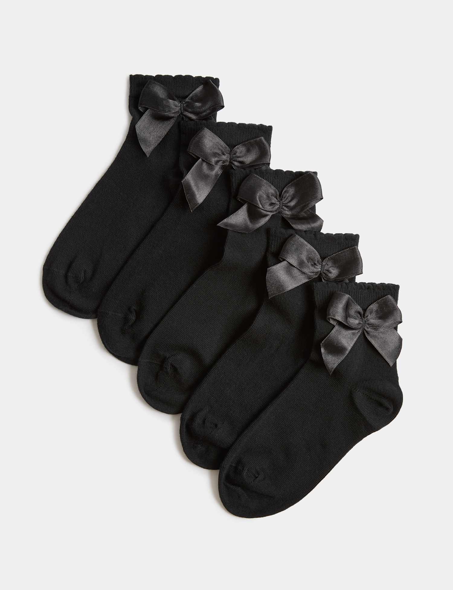 M&S 5 Pack Cotton Rich Ankle Bow Socks (6 Small-7 Large) Black