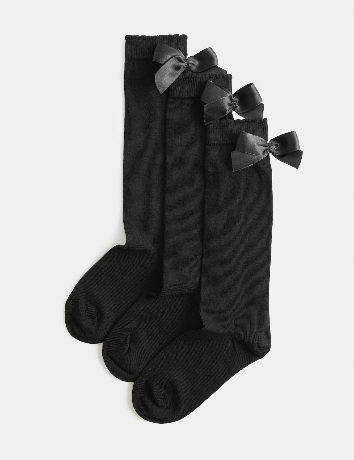 M&S 3 Pack Cotton Rich Bow Knee High Socks Black
