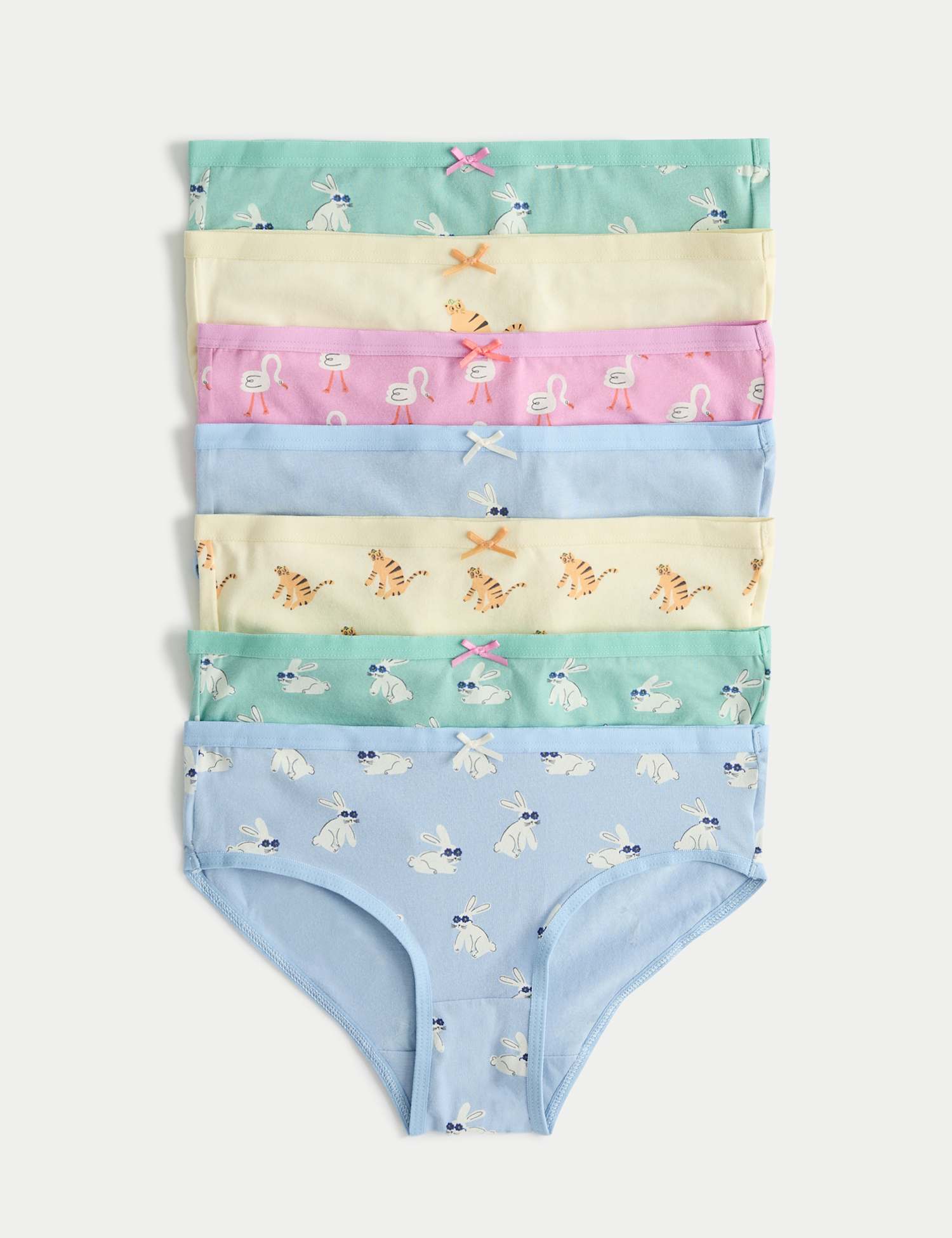 M&S 7 Pack Cotton with Stretch Animal Print Knickers (18 Mths - 8 Yrs) Blue Mix