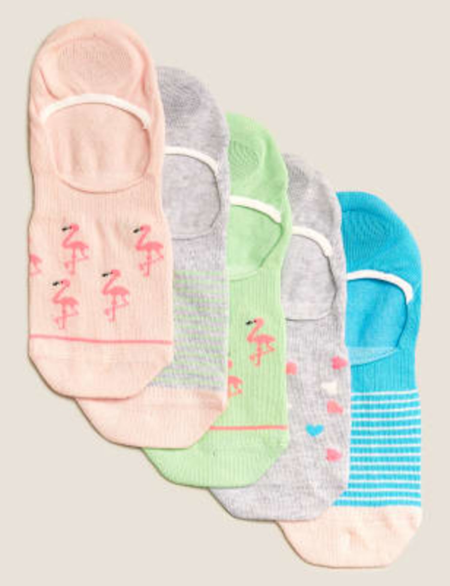 M&S 5 Pack Cotton Flamingo Trainer Liners Multi