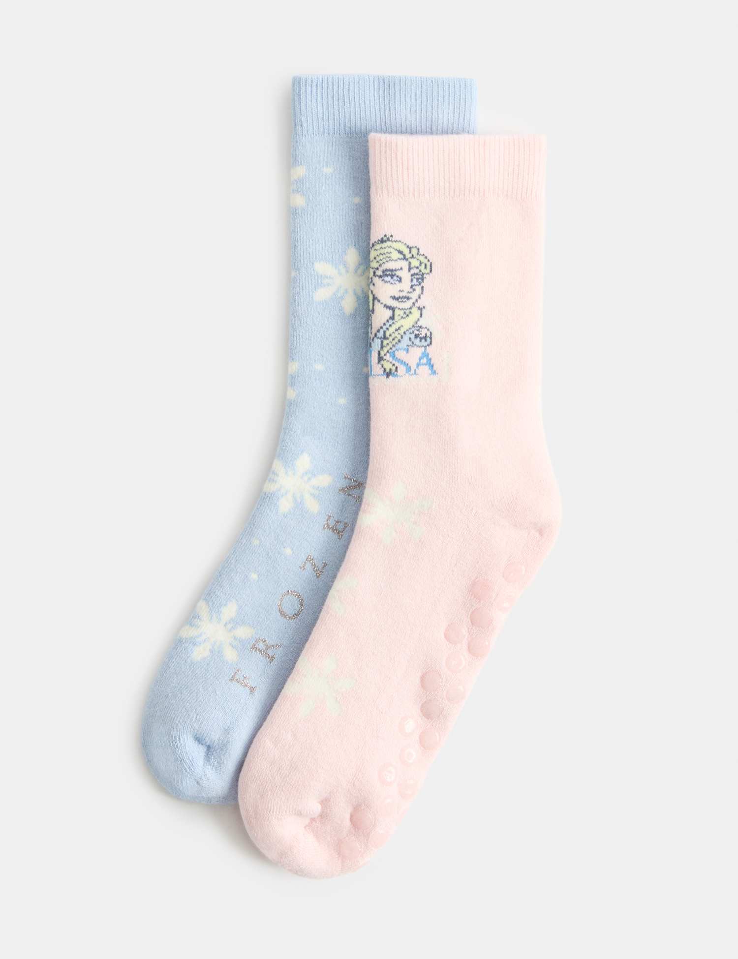 M&S 2 Pack Cotton Rich Disney Frozen� Slipper Socks Blue Mix