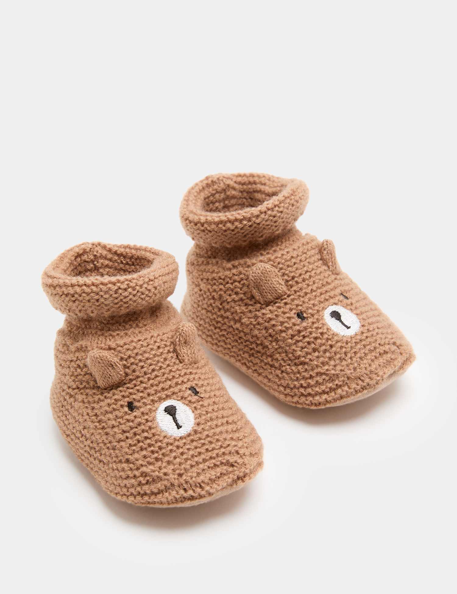 M&S Baby Knitted Bear Booties Tan
