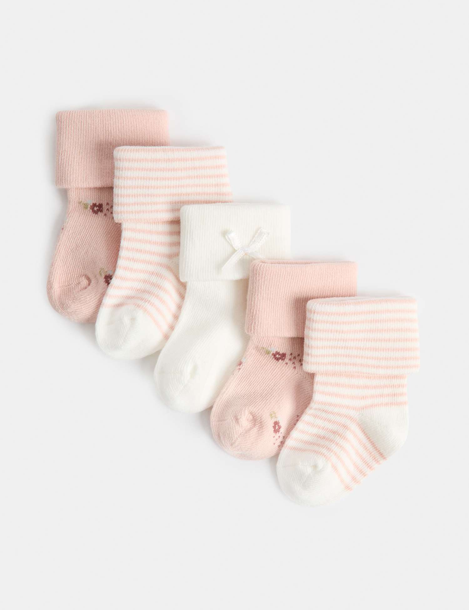 M&S 5 Pack Cotton Rich Floral Socks (7lbs-2 Yrs) Light Pink