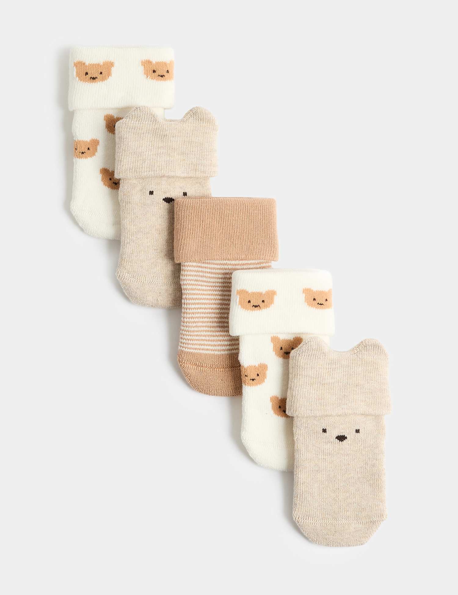 Spencer Bear� 5 Pack Cotton Rich Spencer Bear� Socks Beige Mix