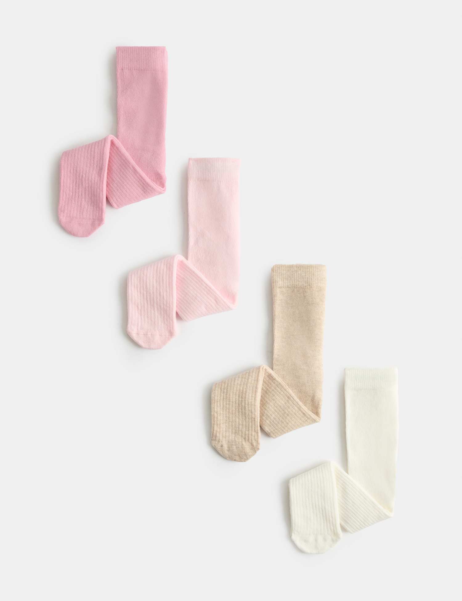 M&S 4 Pack Cotton Rich Ribbed Tights Pink Mix