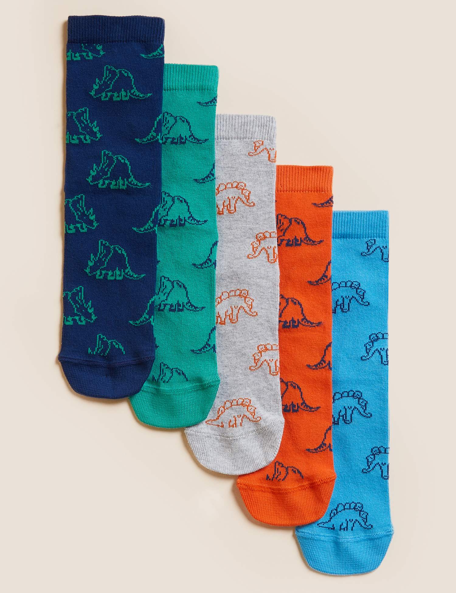 M&S 5 Pack Cotton Rich Dinosaur Socks Multi