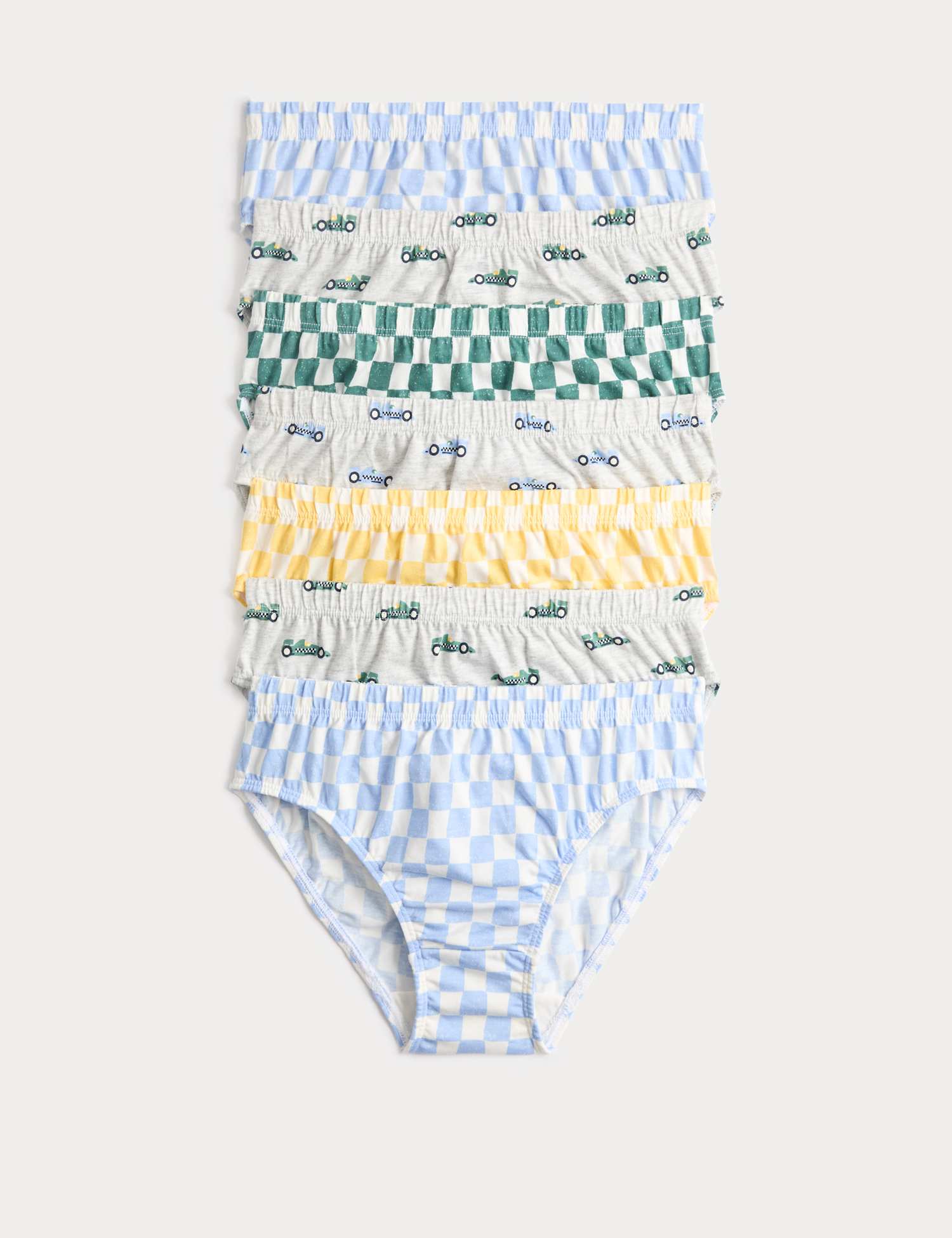 M&S 7 Pack Car & Checkerboard Pure Cotton Briefs (18 Mths-14 Yrs) Multi
