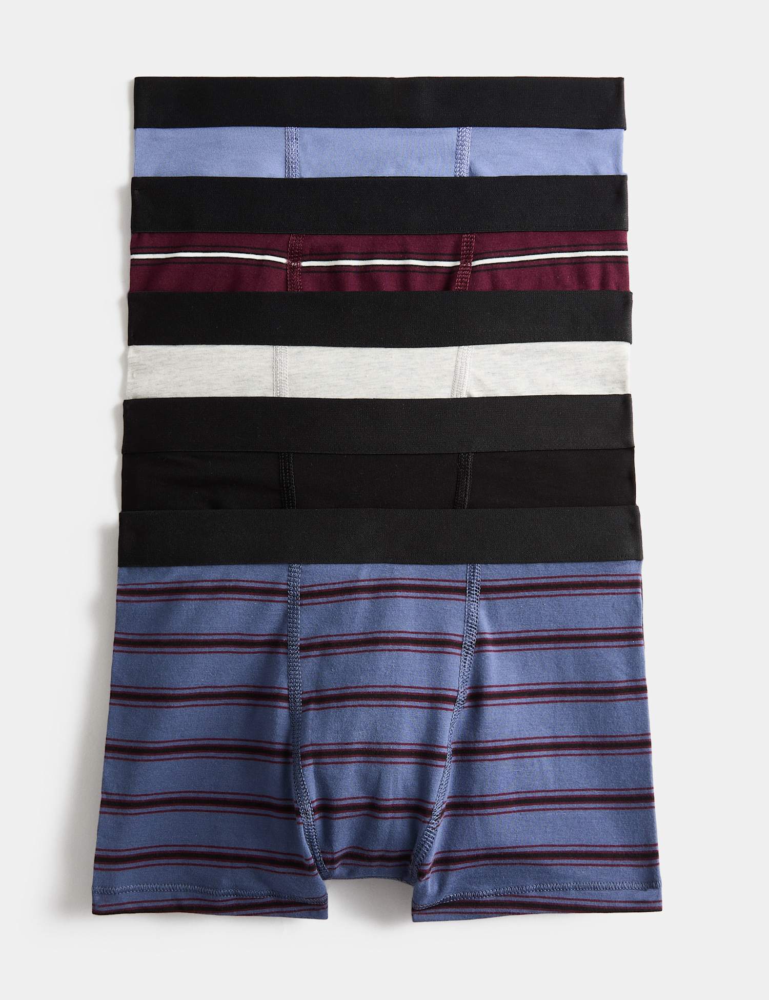 M&S 5 Pack Cotton Rich Striped Trunks (5-16 Yrs) Multi
