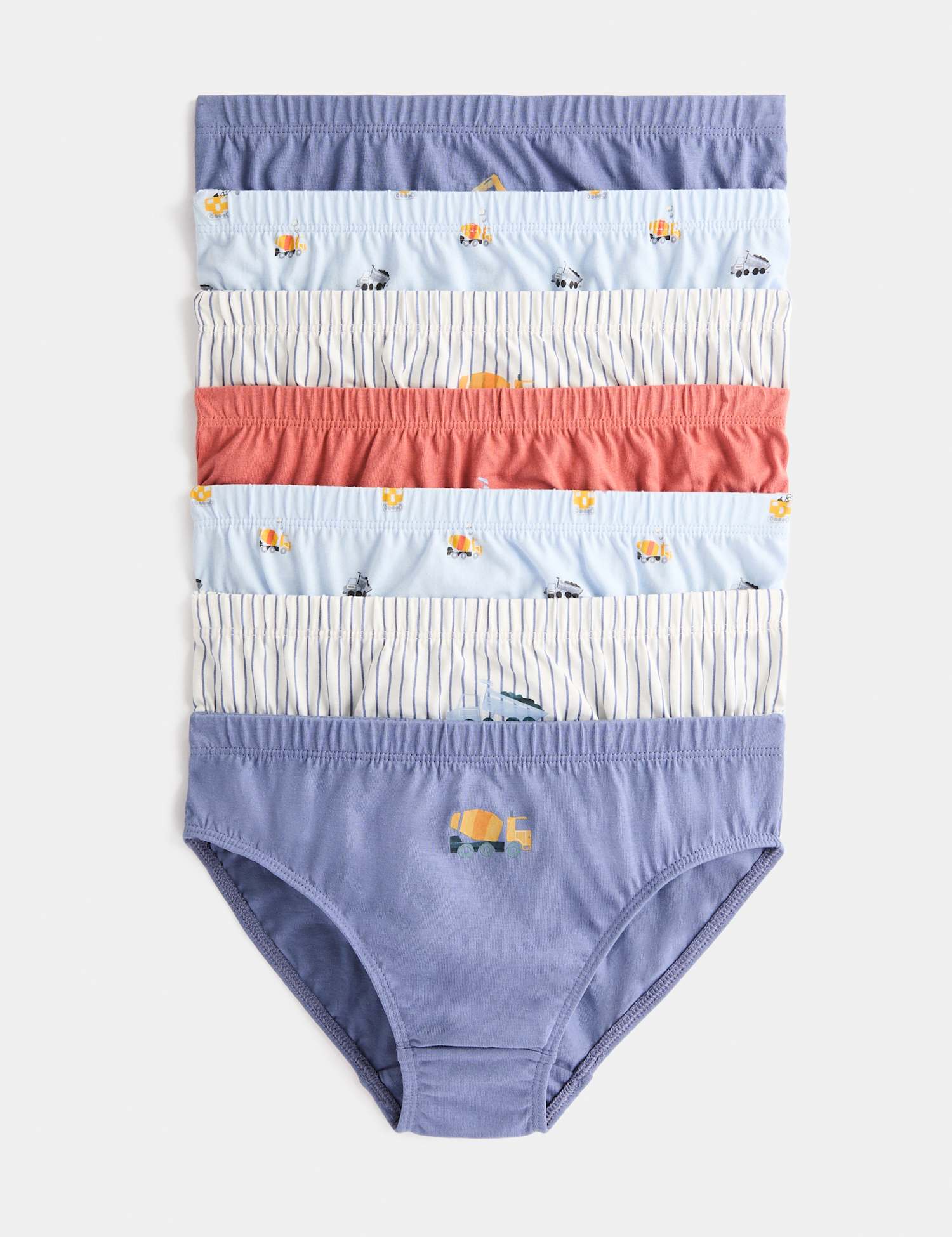 M&S 7 Pack Pure Cotton Construction Briefs (18 Mths - 10 Yrs) Blue Mix