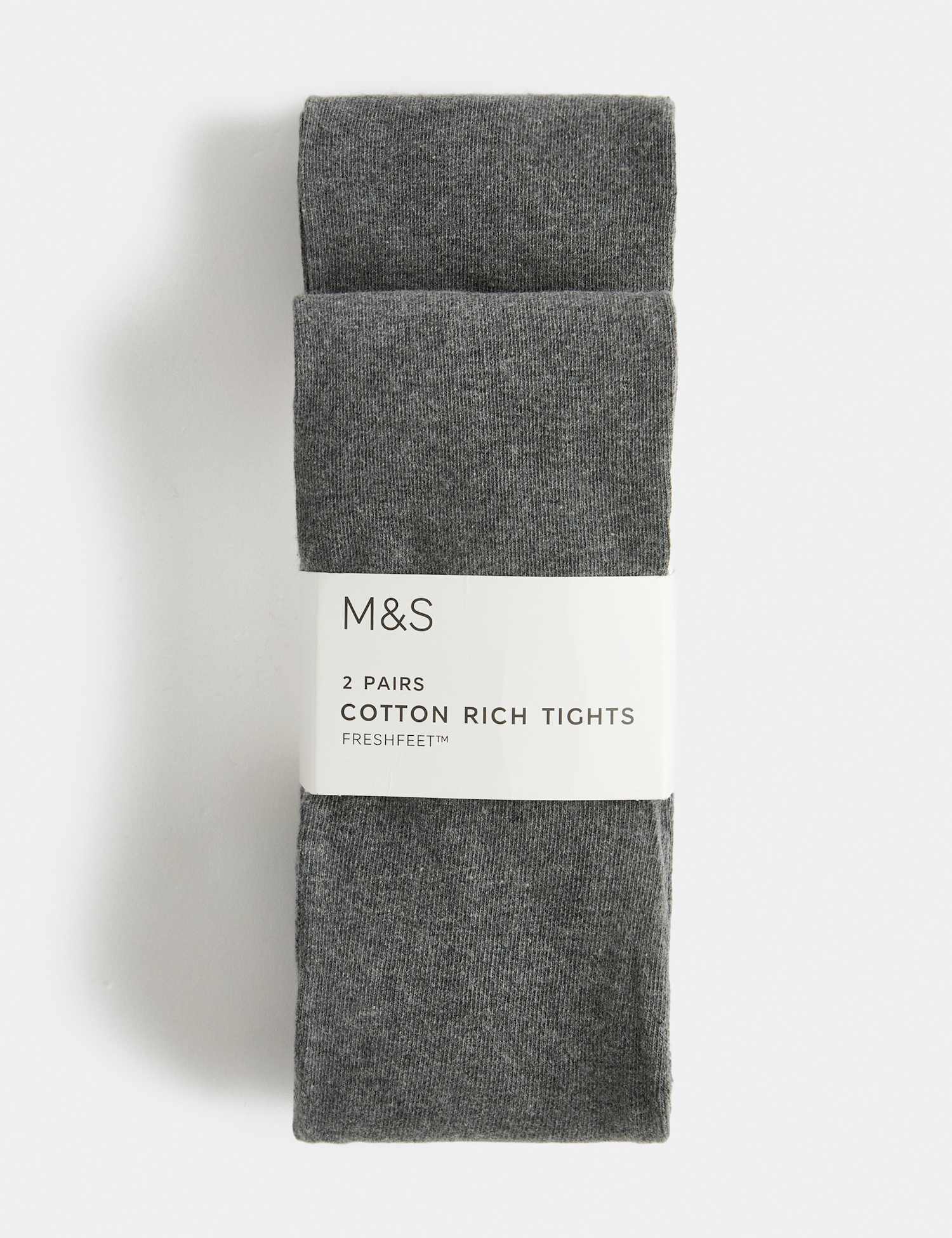 M&S 2 Pack Cotton Rich School Tights (2-16 Yrs) Grey