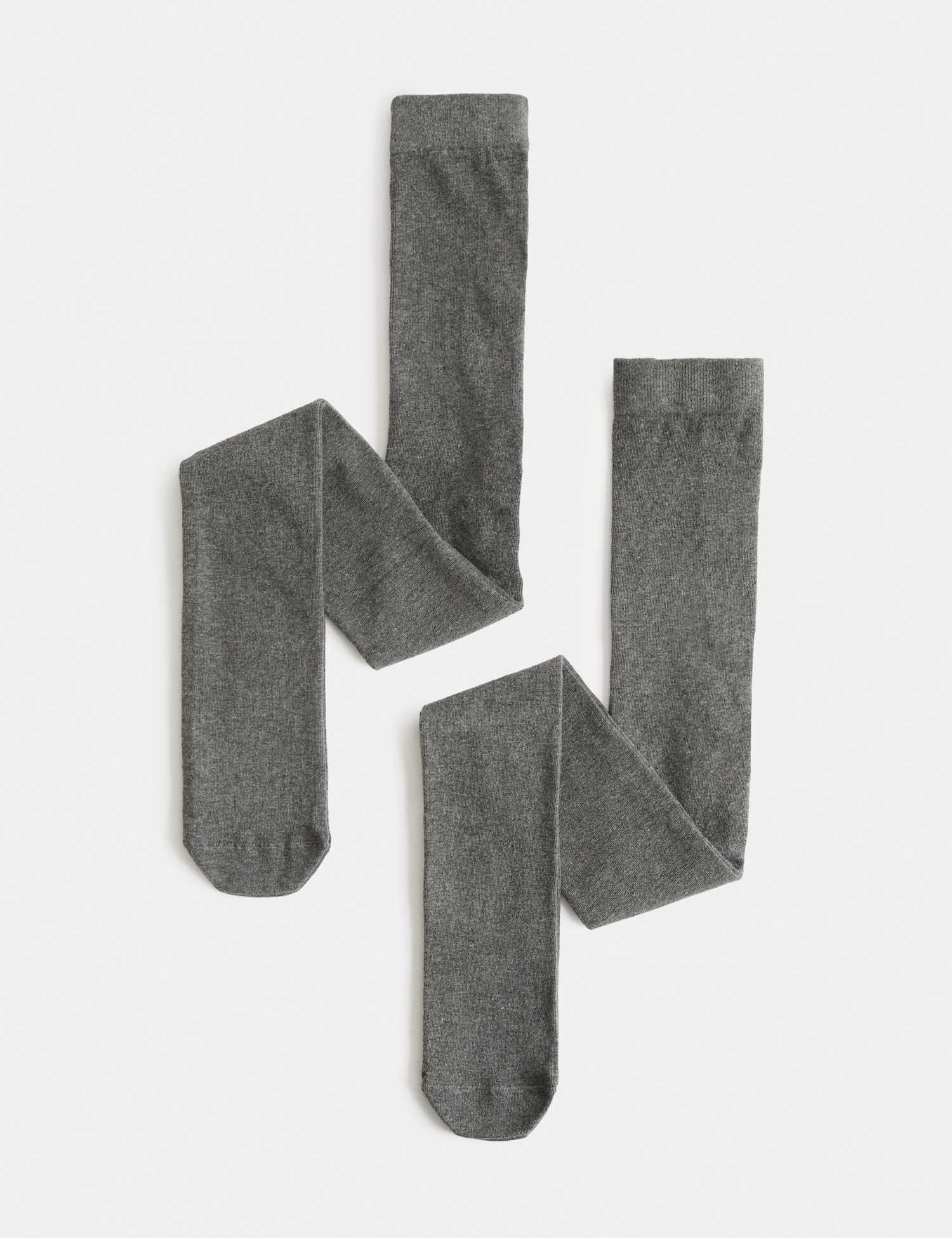 M&S 2 Pack Cotton Rich School Tights (2-16 Yrs) Grey