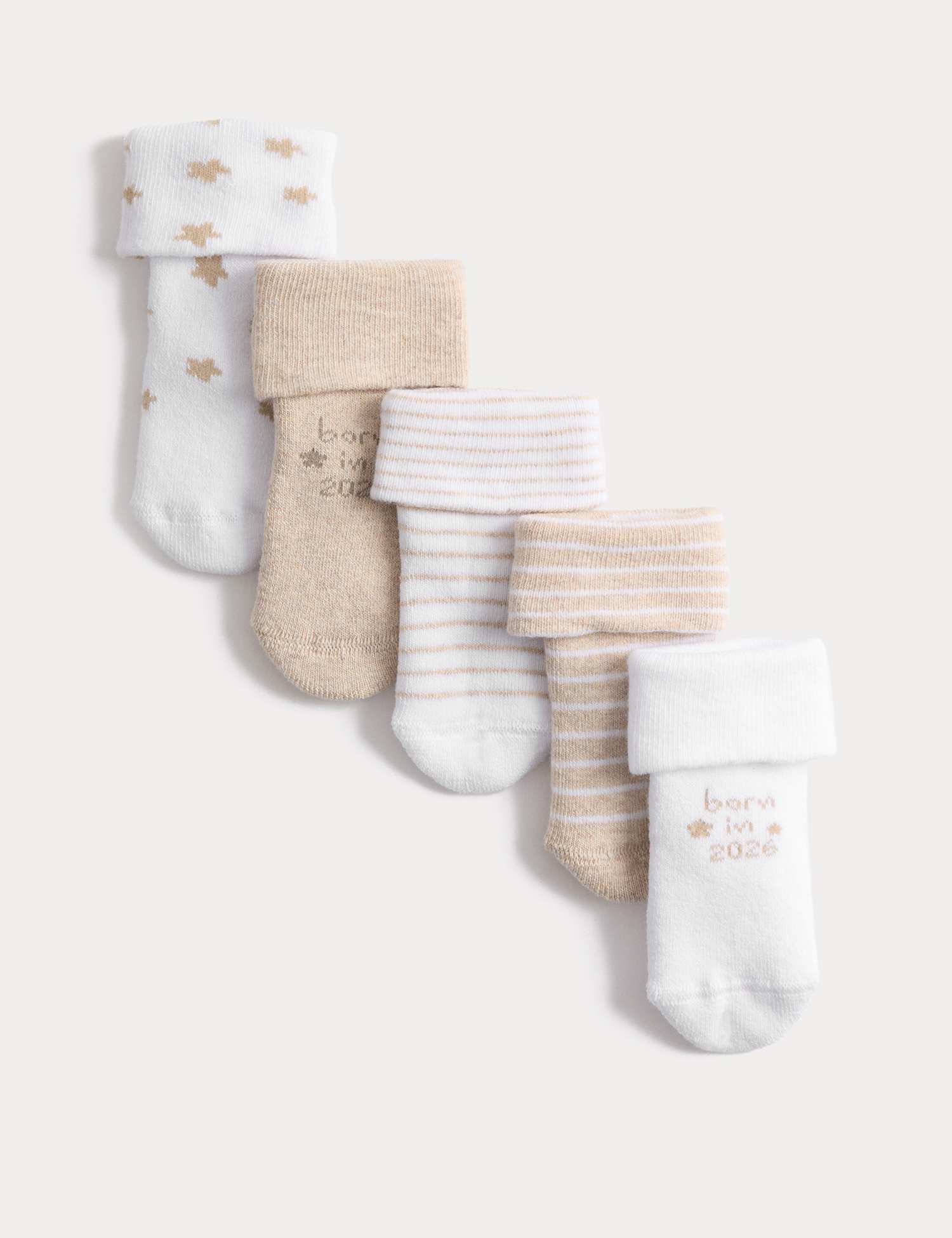 M&S 5 Pack Cotton Rich Terry Born in 2026 Socks (0-12 Mths) White Mix