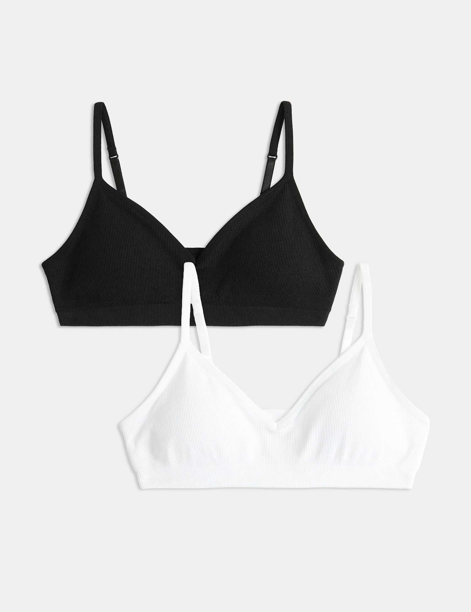 M&S 2 Pack Seam Free Padded Crop Tops (9-16 Yrs) White/Black