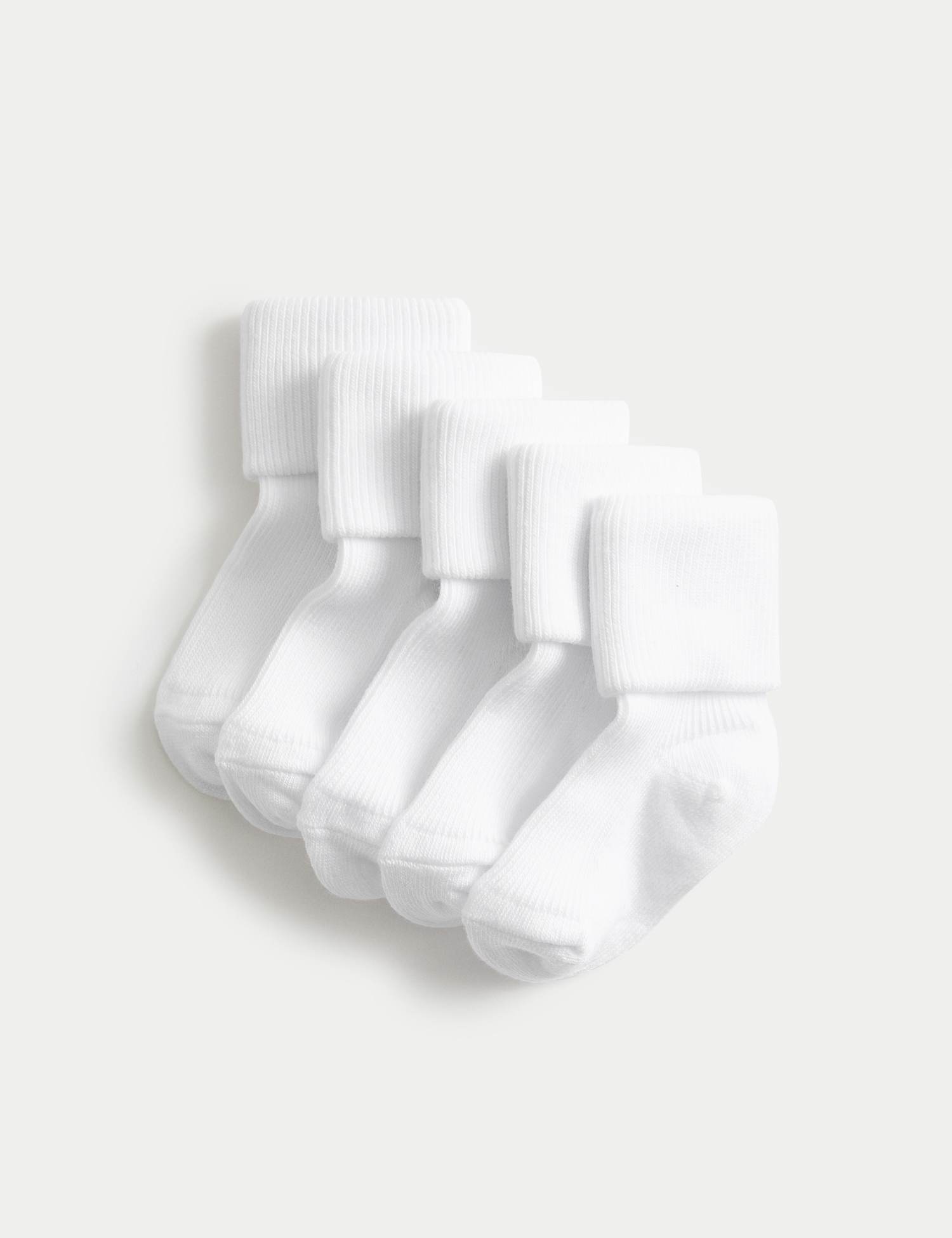 M&S 5 Pack Cotton Rich Baby Socks (0-2 Yrs) White