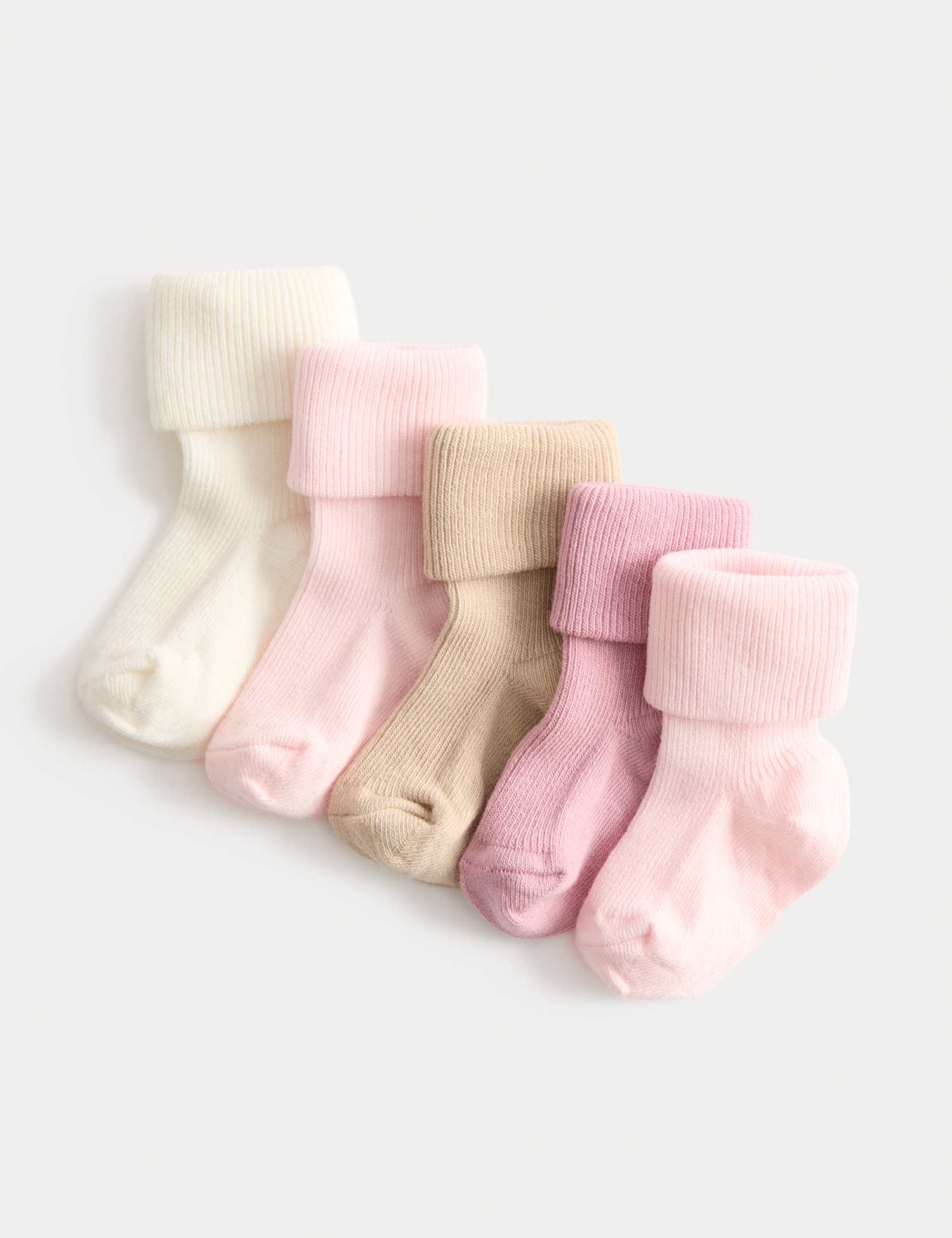 M&S 5 Pack Cotton Rich Ribbed Baby Socks (0-2 Yrs) Multi