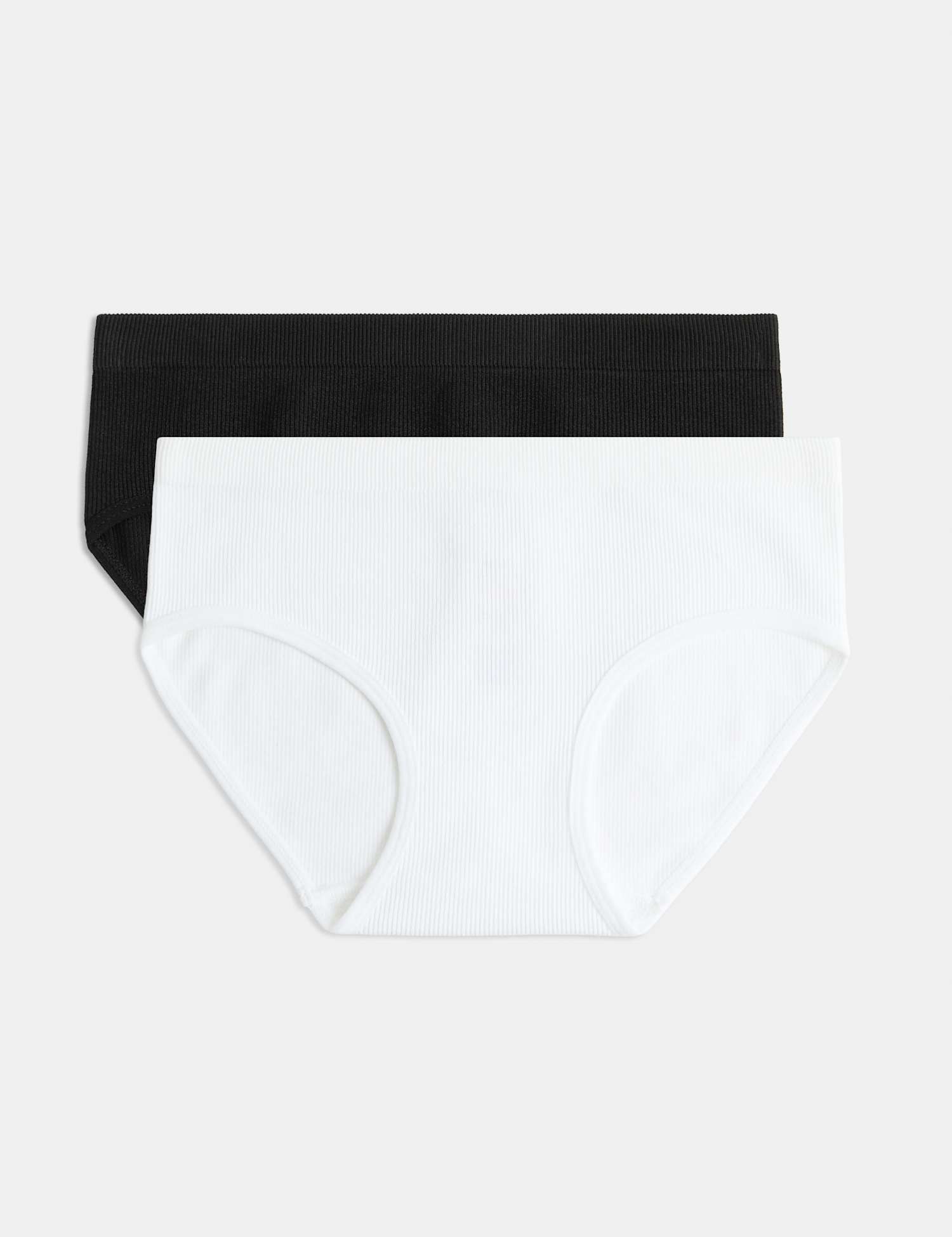 M&S 2 Pack Seam Free Rib Bikini Briefs Black/White