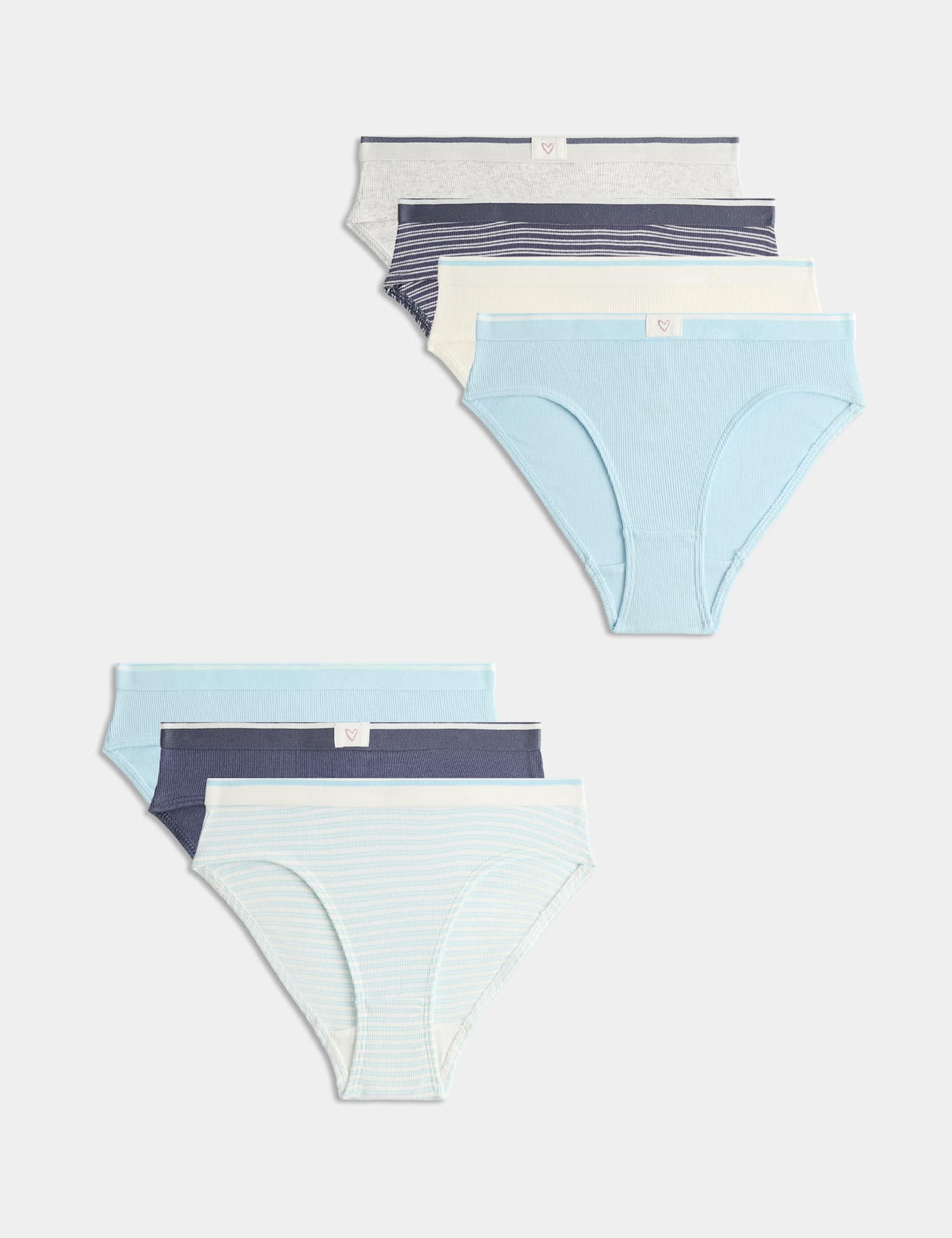 M&S 7 Pack Cotton Sporty Bikini Knickers (5-16 Yrs) Navy Mix