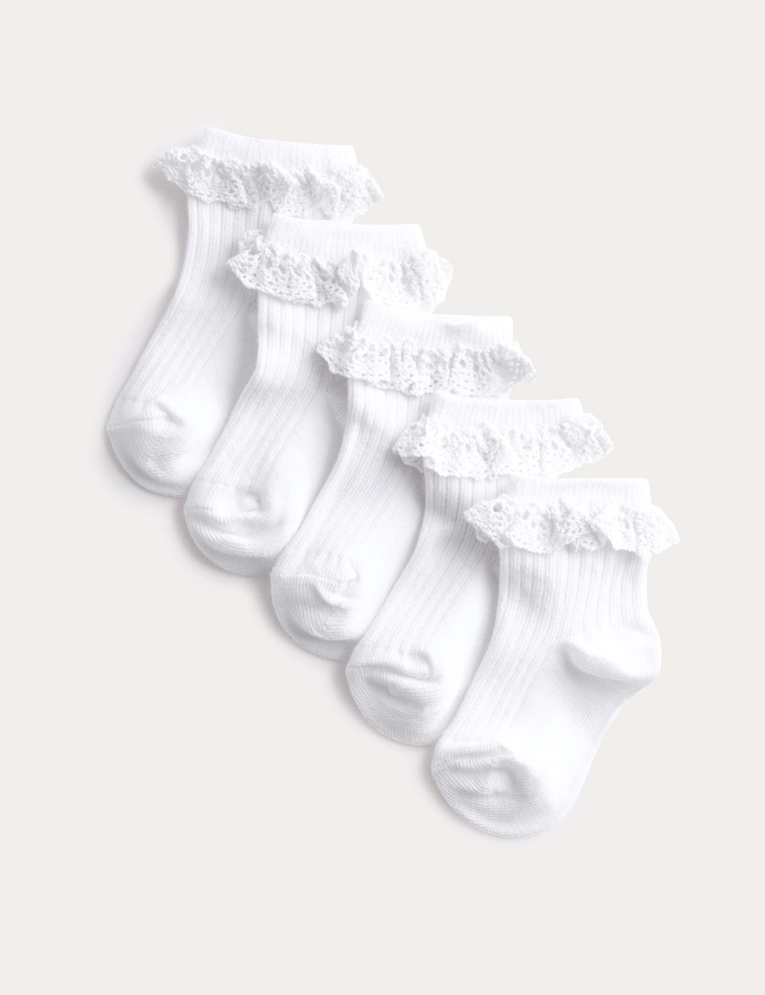 M&S 5 Pack Cotton Rich Frill Baby Socks (0-3 Yrs) White