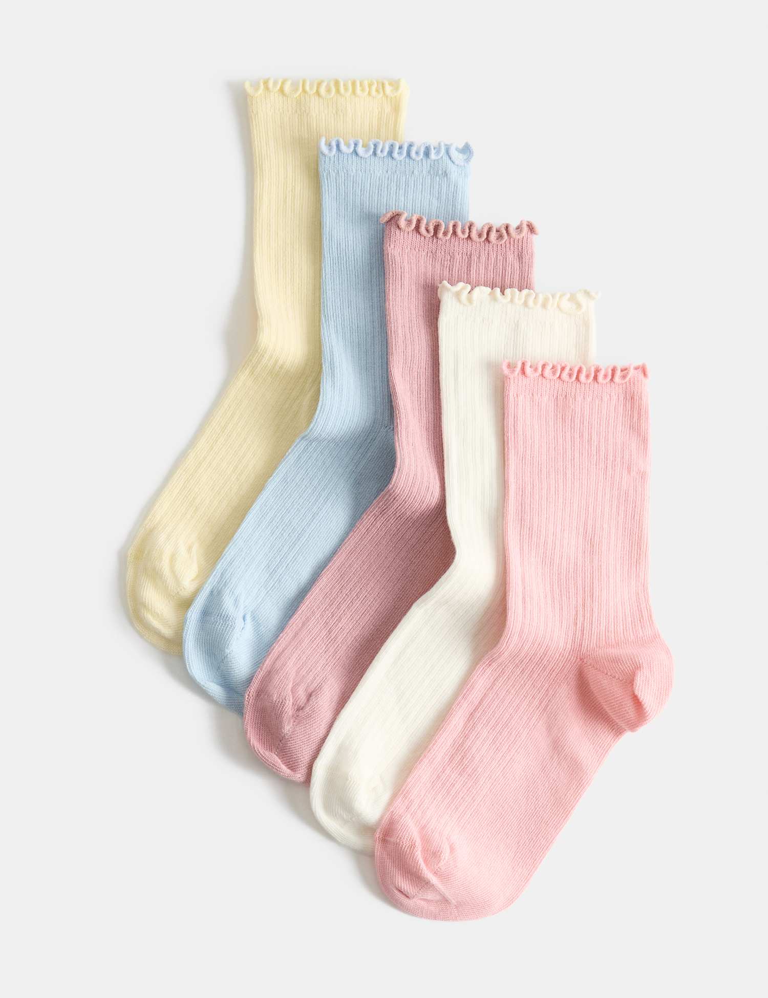 M&S 5 Pack Cotton Rich Ribbed Lettuce Trim Socks (6 Small-7 Large) Multi