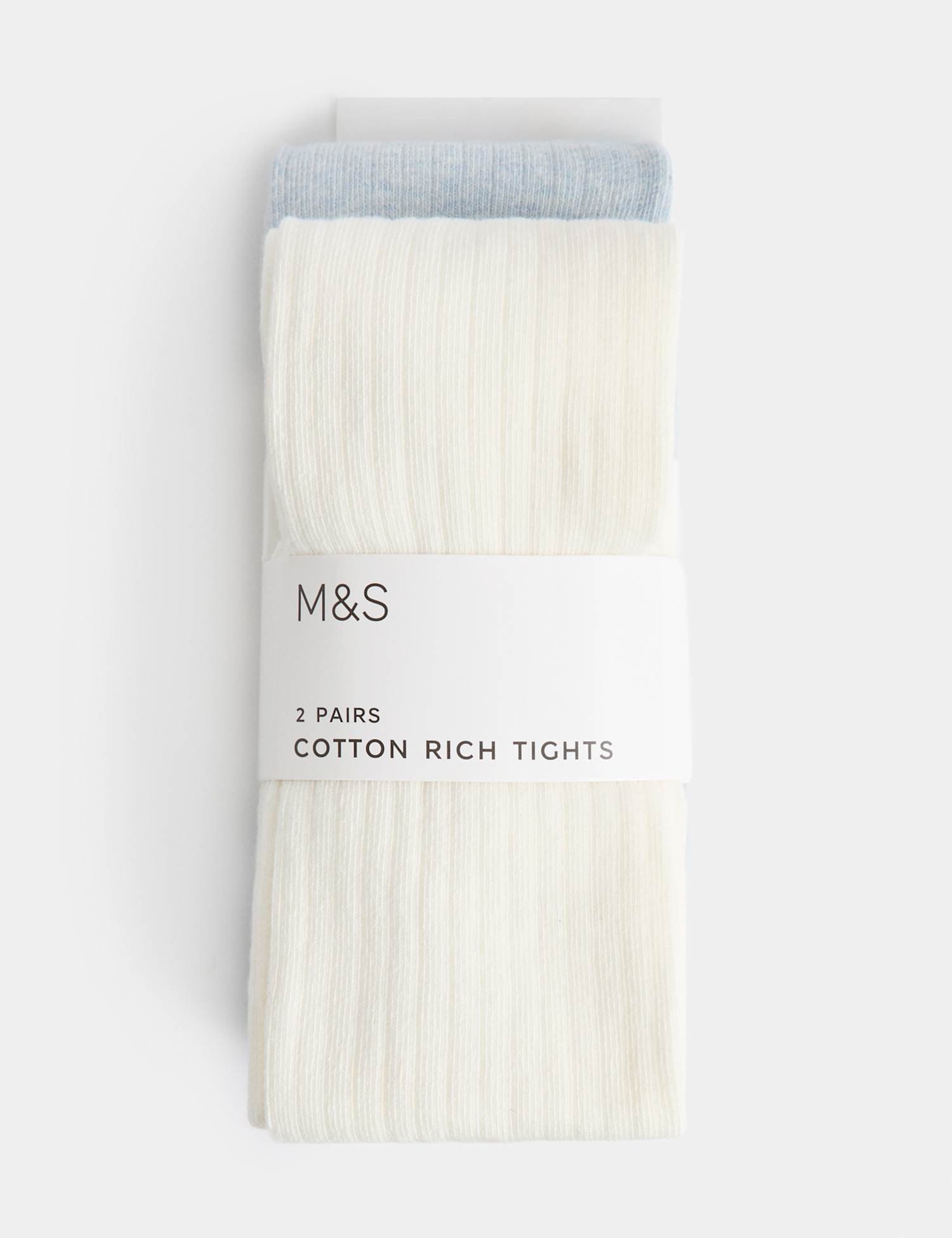 M&S 2 Pack Cotton Rich Ribbed Tights (2-14 Yrs) Blue Mix