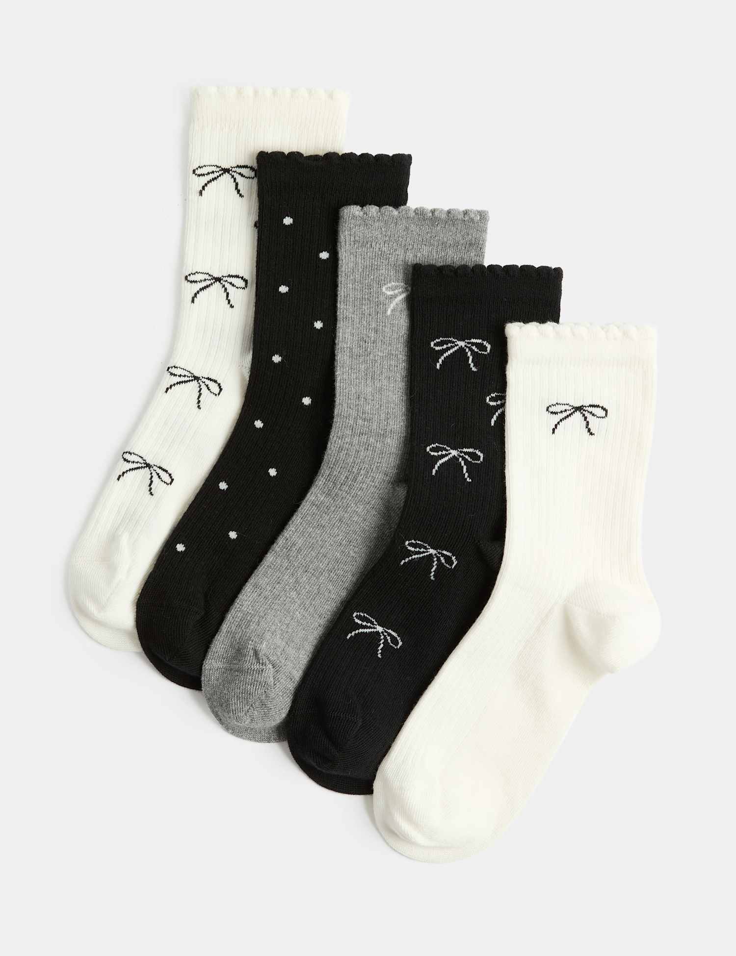 M&S 5 Pack Cotton Rich Bow Socks (6 Small-7 Large) Black Mix