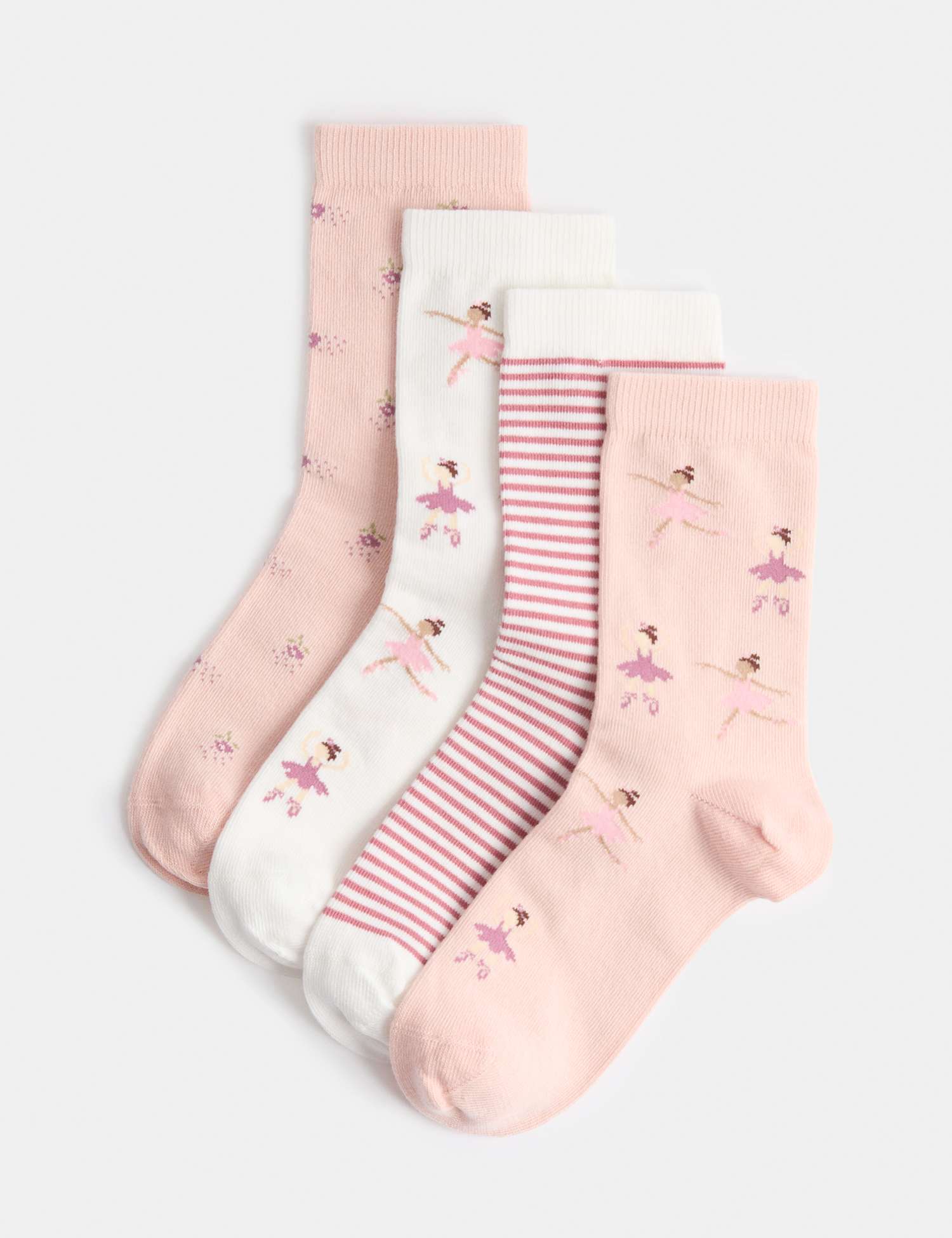 M&S 4 Pack Cotton Rich Ballerina Socks Pink Mix