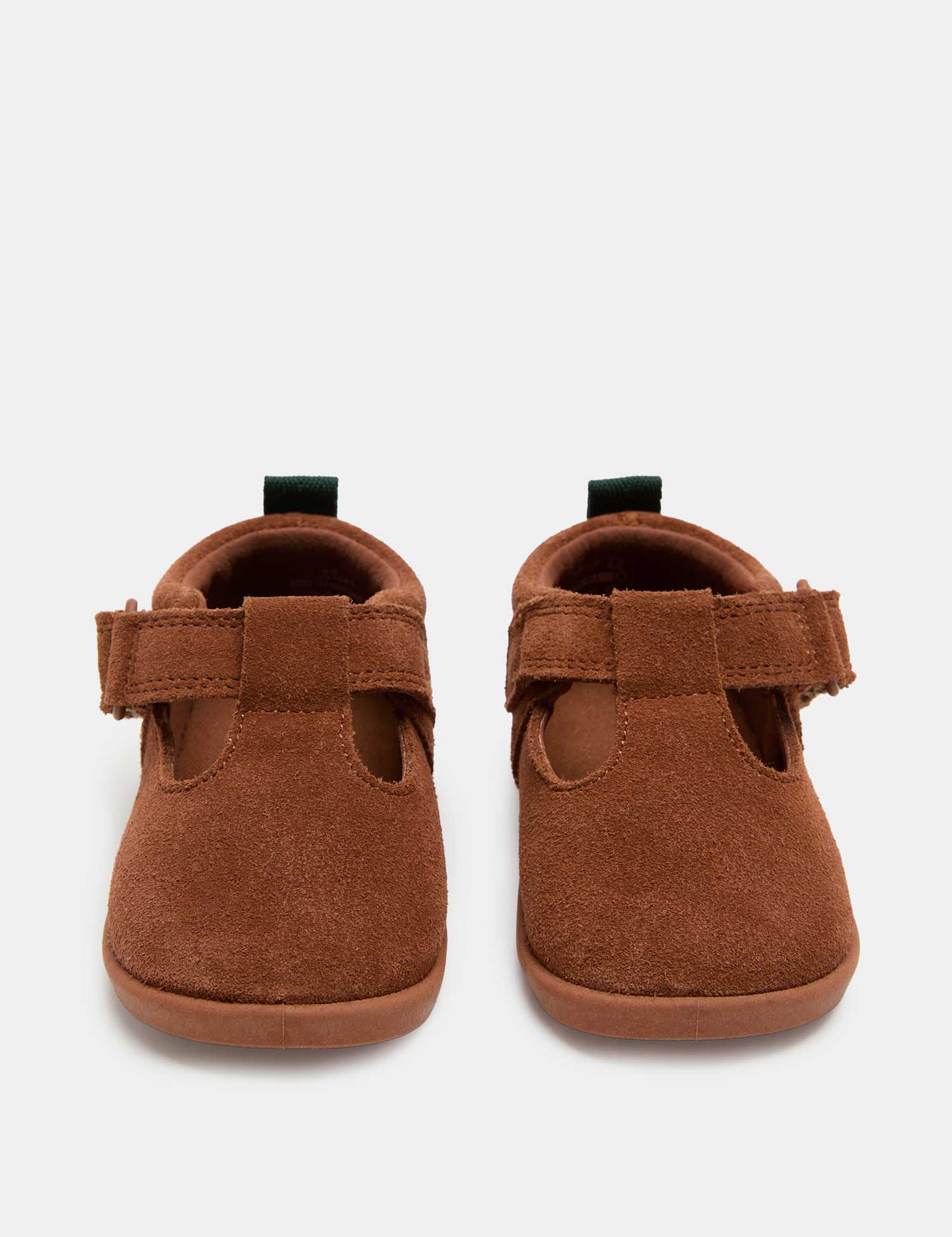 M&S Baby Suede Riptape T Bar Barefoot (2 Small - 5 Small) Tan
