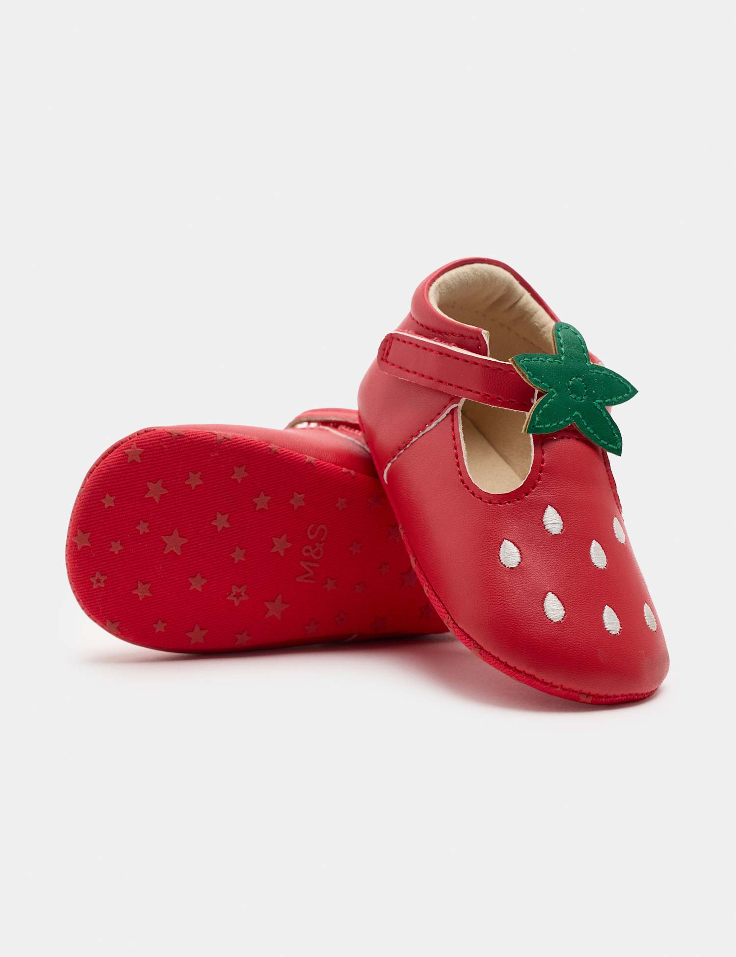 M&S Baby Strawberry Riptape Pram Shoes (0-18 Mths) Blush Pink