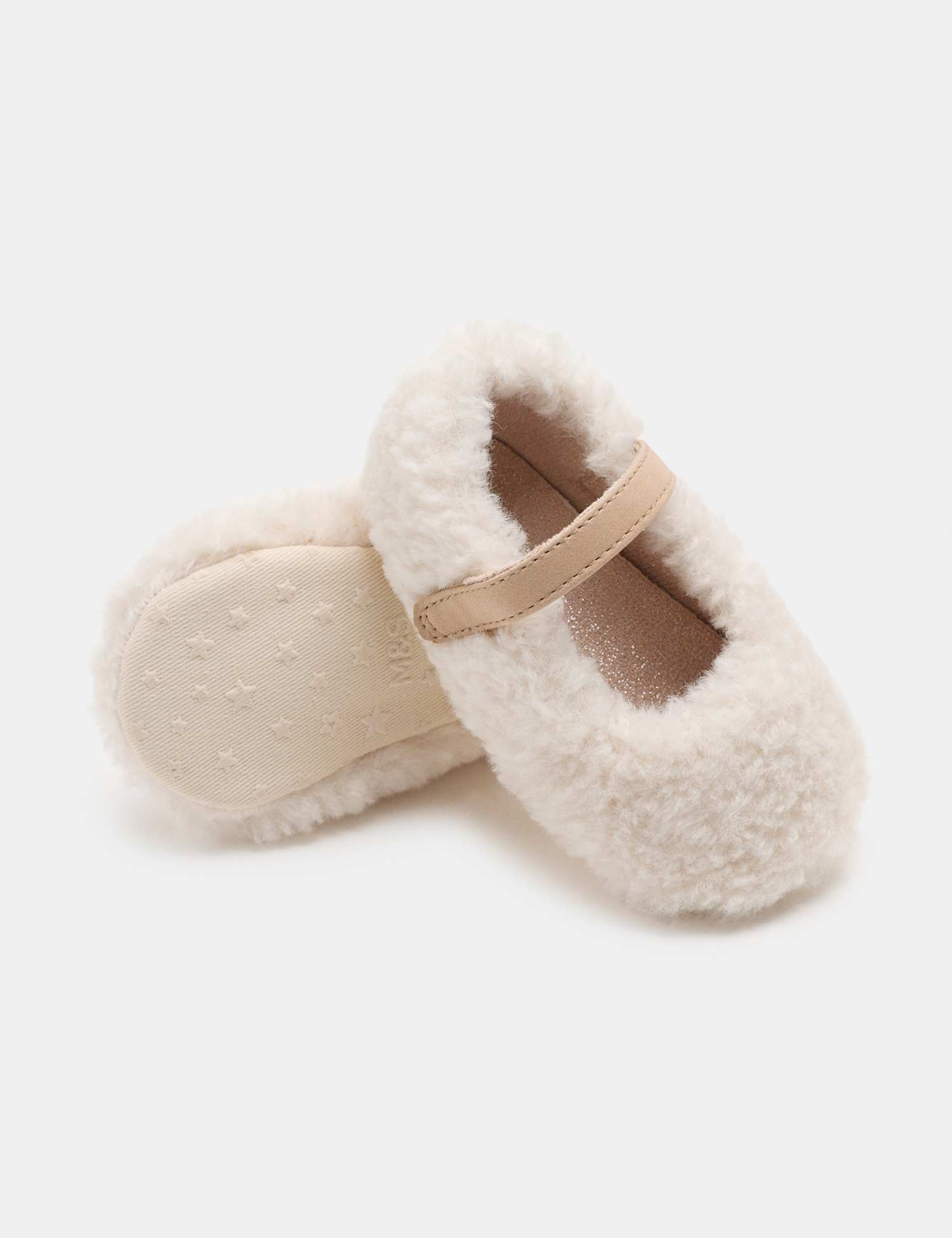 M&S Baby Borg Ballet Pram Shoes (0-18 Mths) Ecru