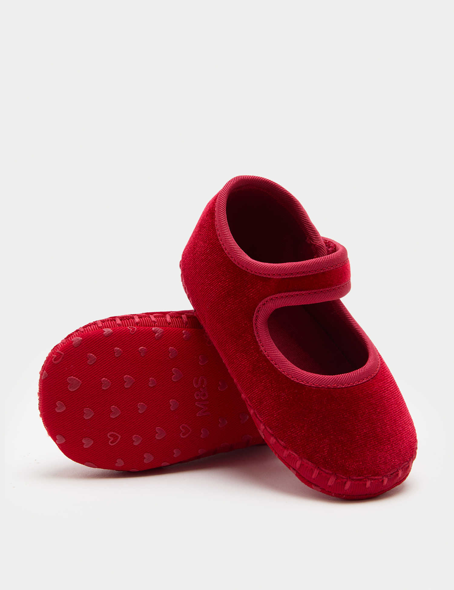 M&S Baby Velvet Mary Jane Pram Shoes (0-18 Mths) Red