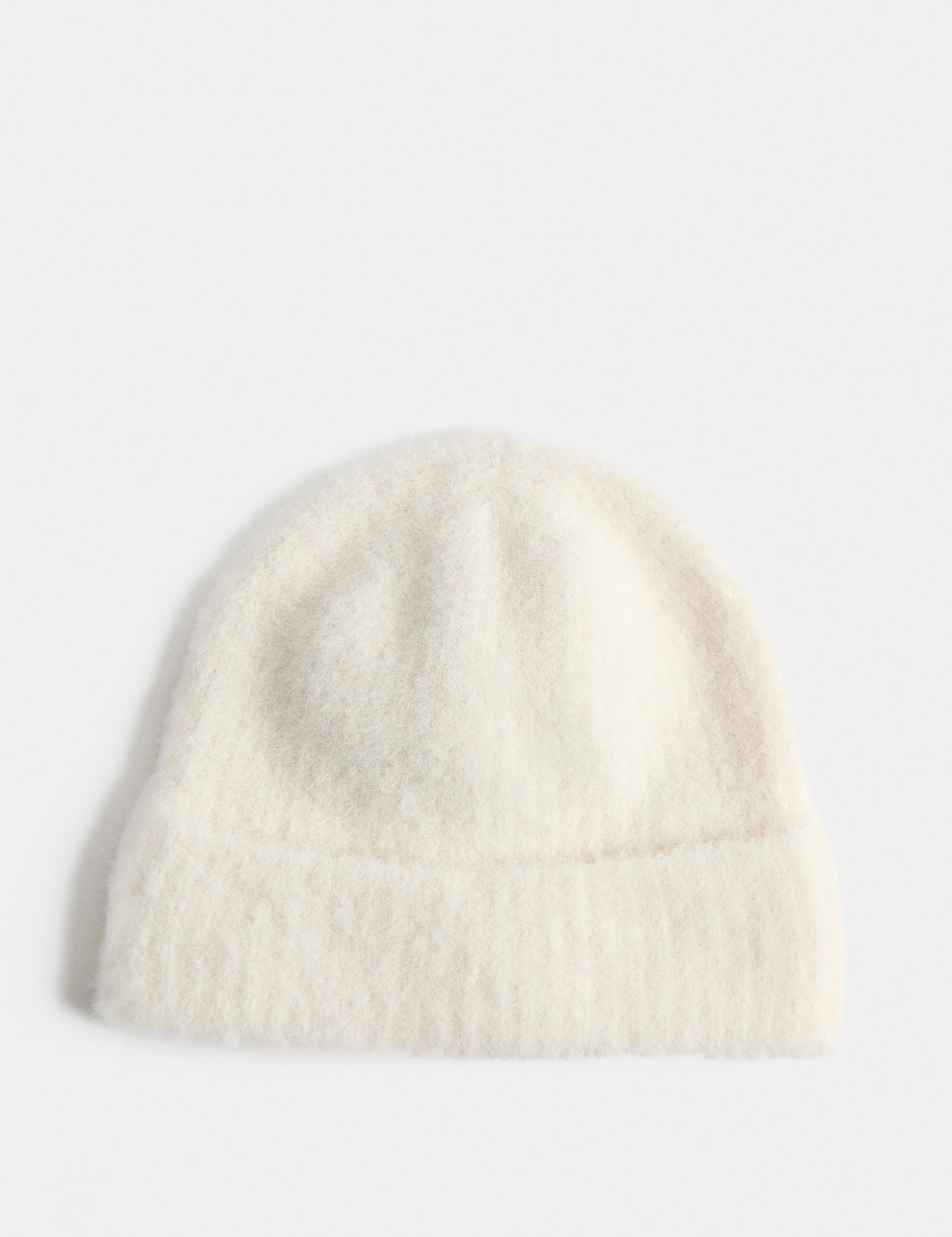 M&S Baby Ribbed Beanie Hat (0-3 Yrs) Cream