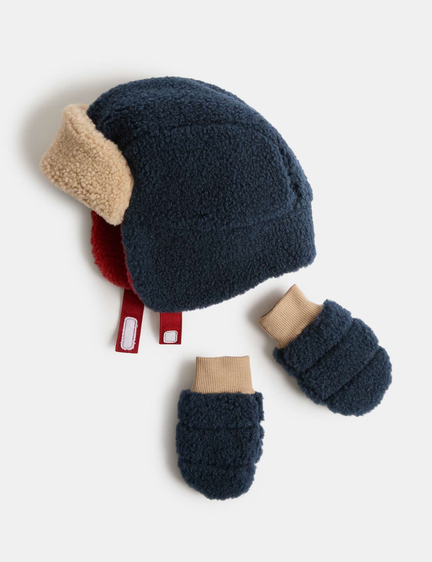 M&S Baby Borg Trapper Hat & Mittens Set (0-3 Yrs) Navy