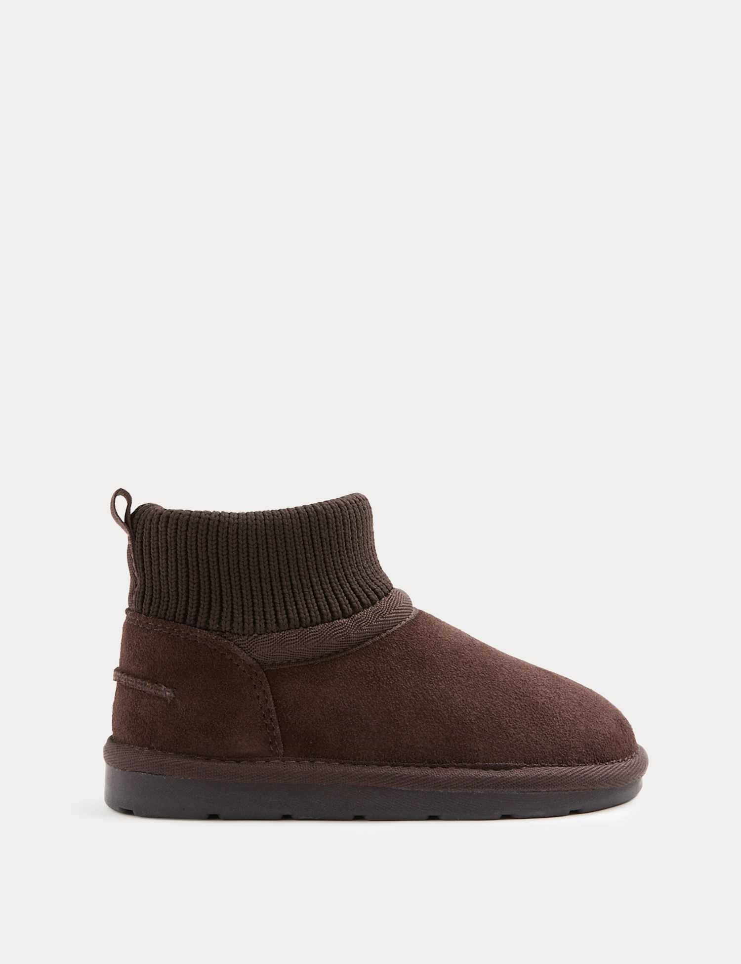 M&S Kids' Suede Pull-On Ankle Boots (4 Small - 6 Large) Brown