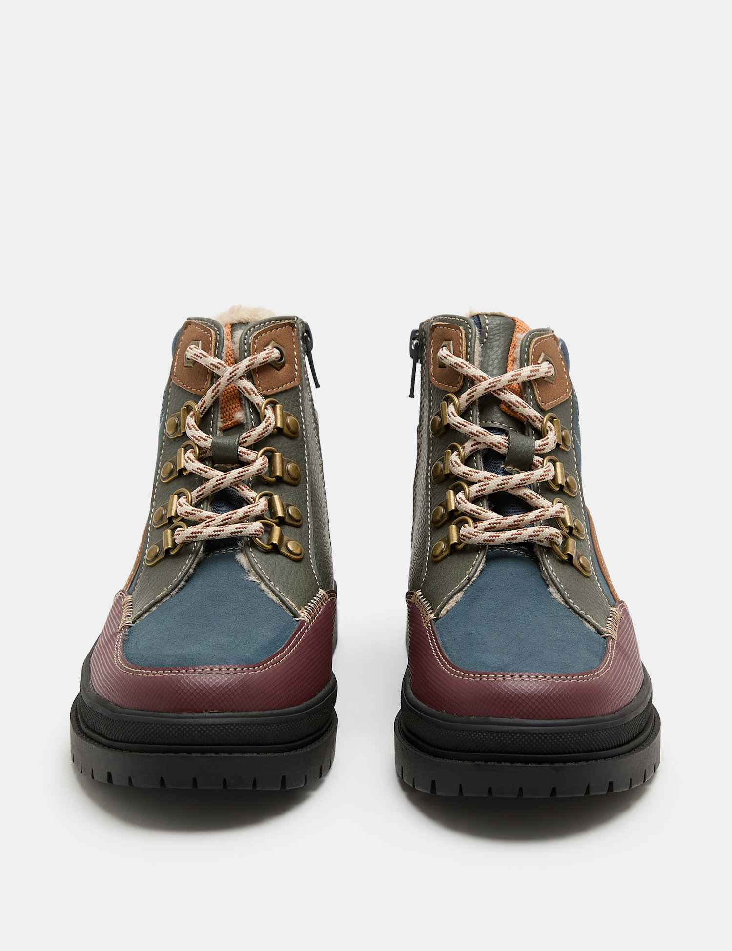 M&S Kids' Colour Block Lace Up Hiker Boots (6 Small-4 Large) Navy Mix