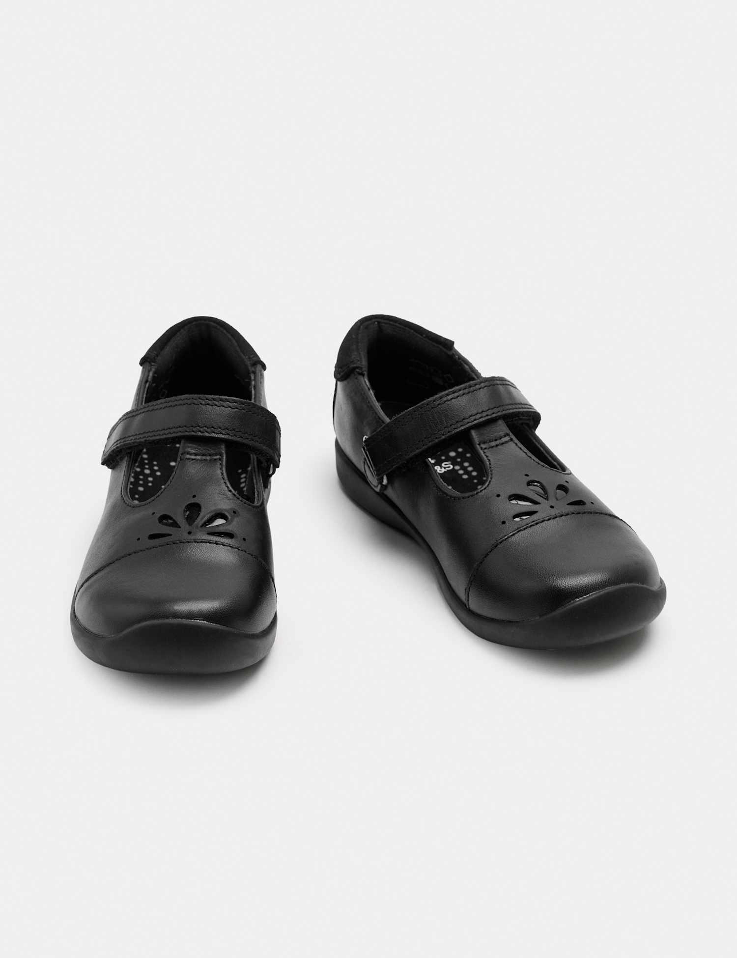 M&S Kids' Leather T Bar School Shoes (8 Small - 2 Large) Black