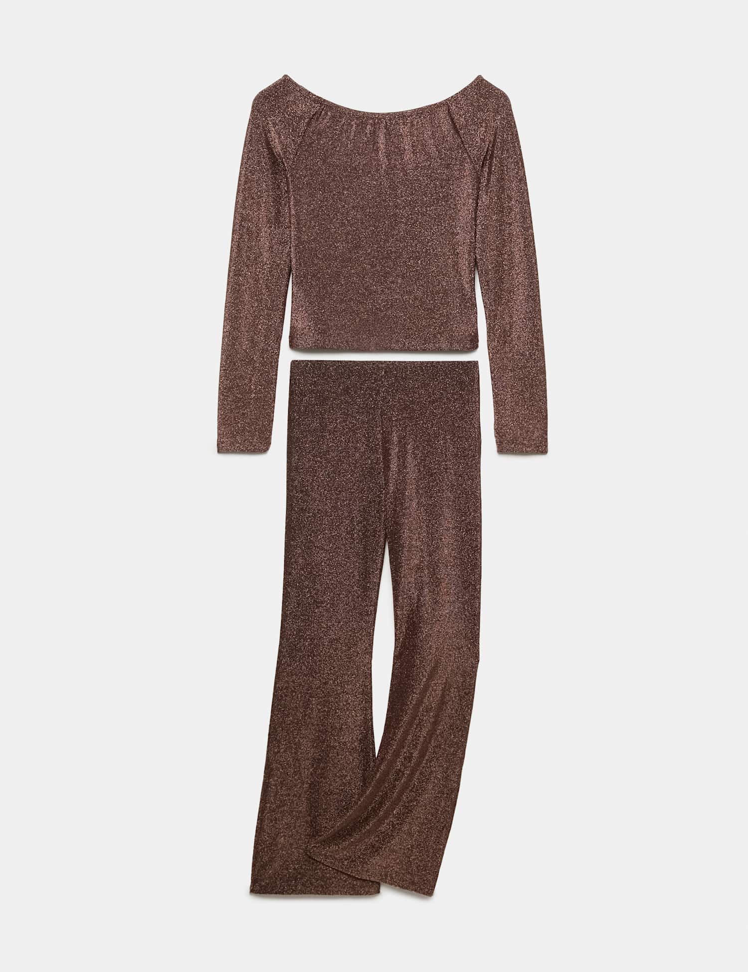 M&S 2 Piece Metallic Bardot Top & Kickflares Outfit (6-16 Yrs) Bronze