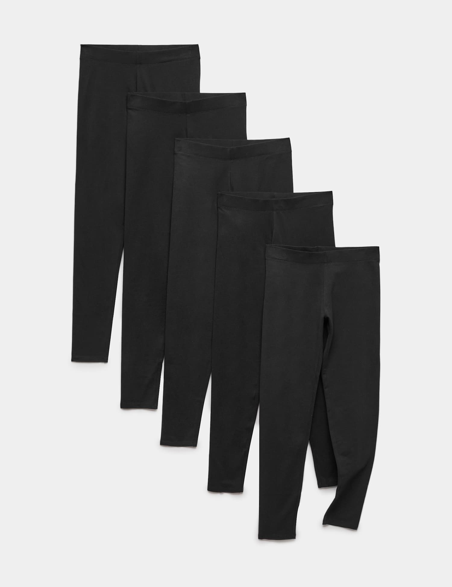 M&S 5 Pack Cotton Rich Leggings (6-16 Yrs) Black