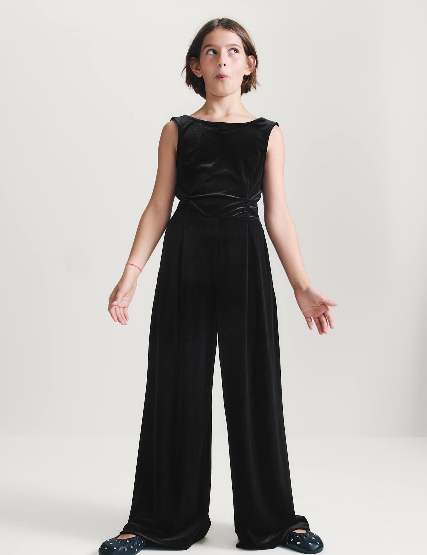 M&S Velvet Wide Leg Pull On Jumpsuit Black