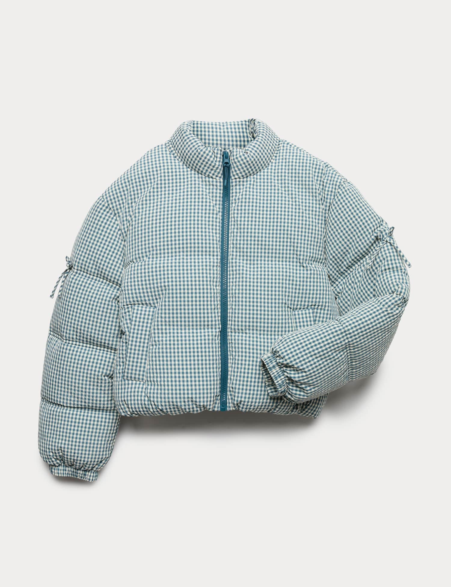 M&S Stormwear� Gingham Puffer Jacket (6-16 Yrs) Green Mix
