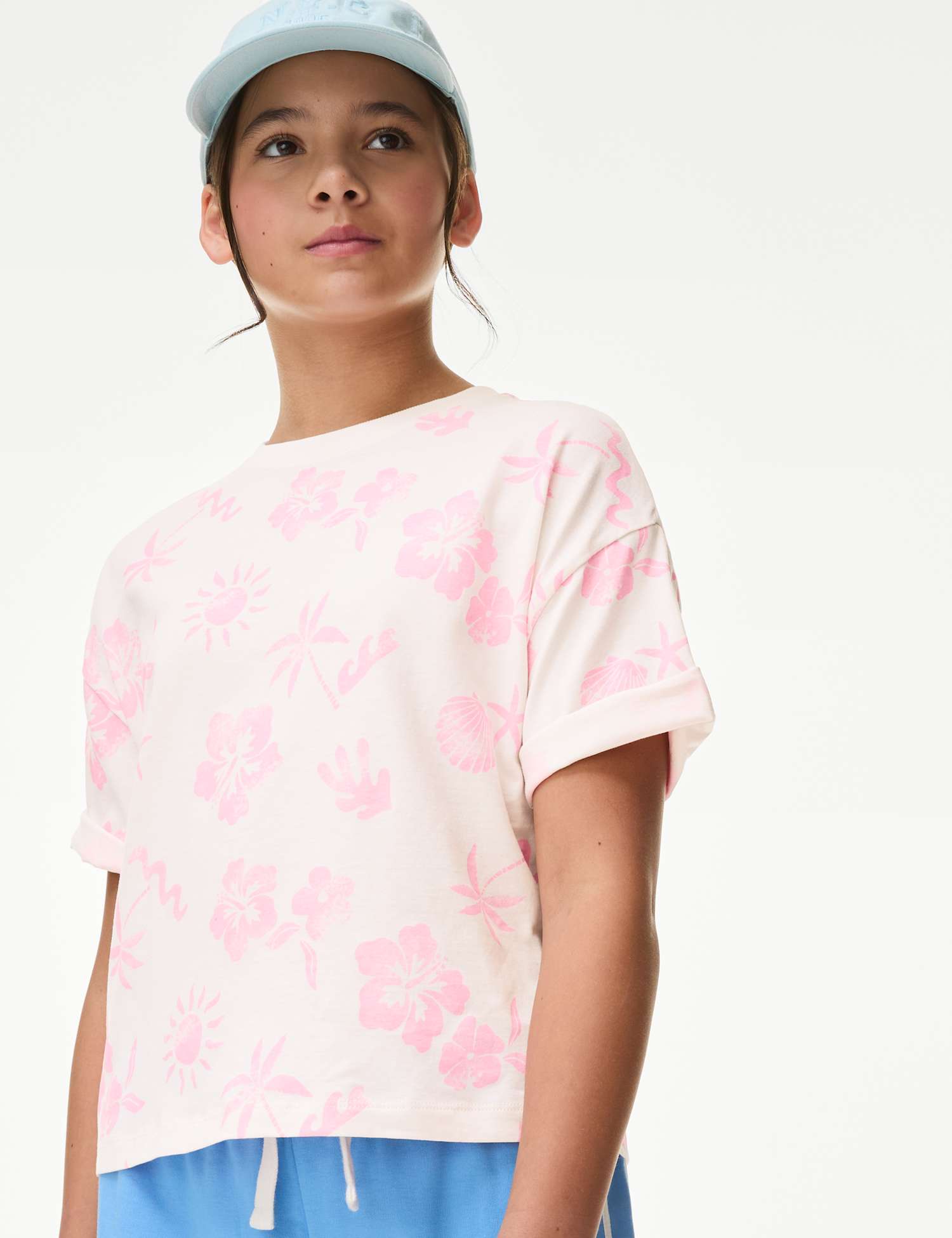 M&S Pure Cotton Floral T-Shirt (6-16 Yrs) Pink Mix