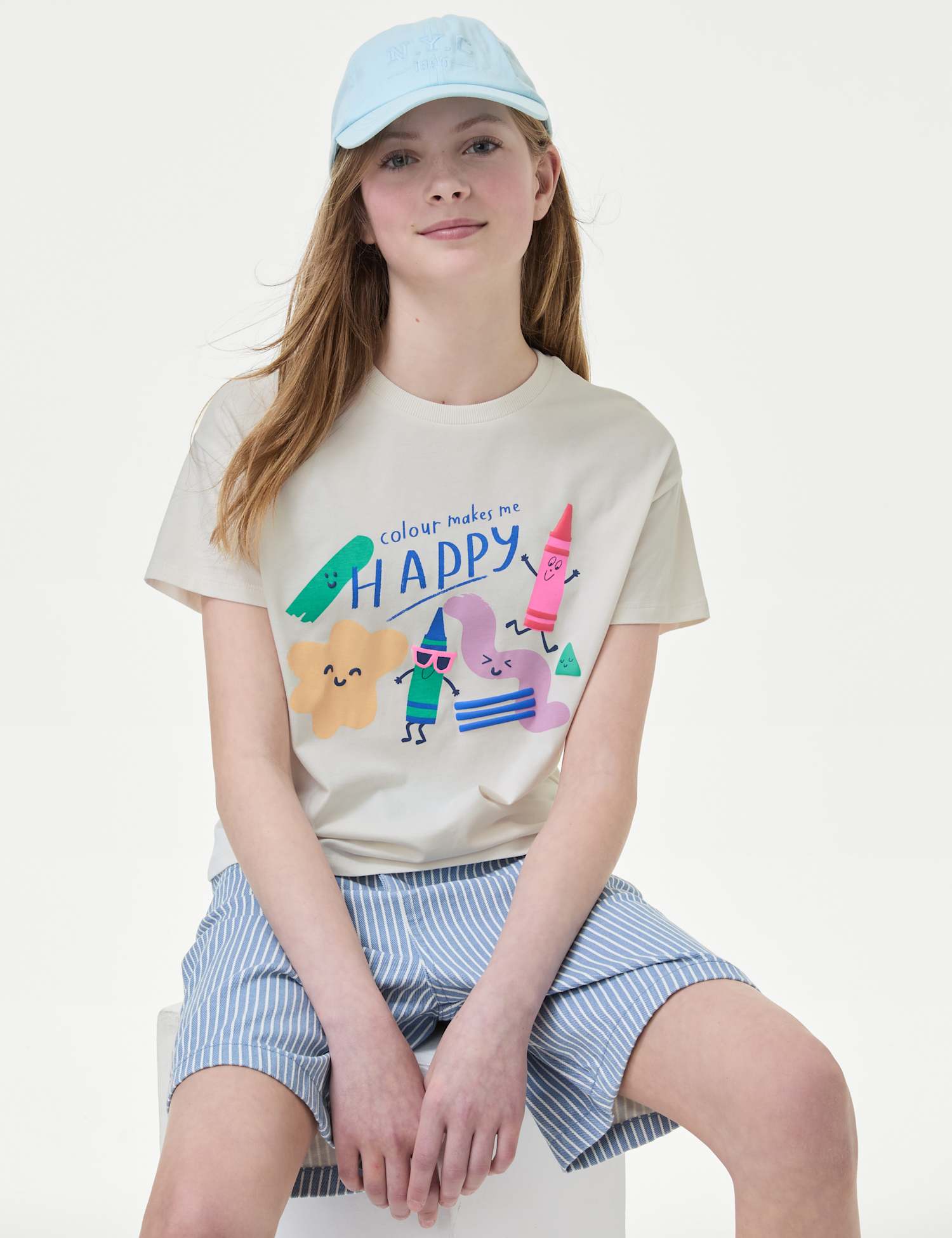 M&S Pure Cotton Colour Graphic T-Shirt (6-16 Yrs) Oatmeal