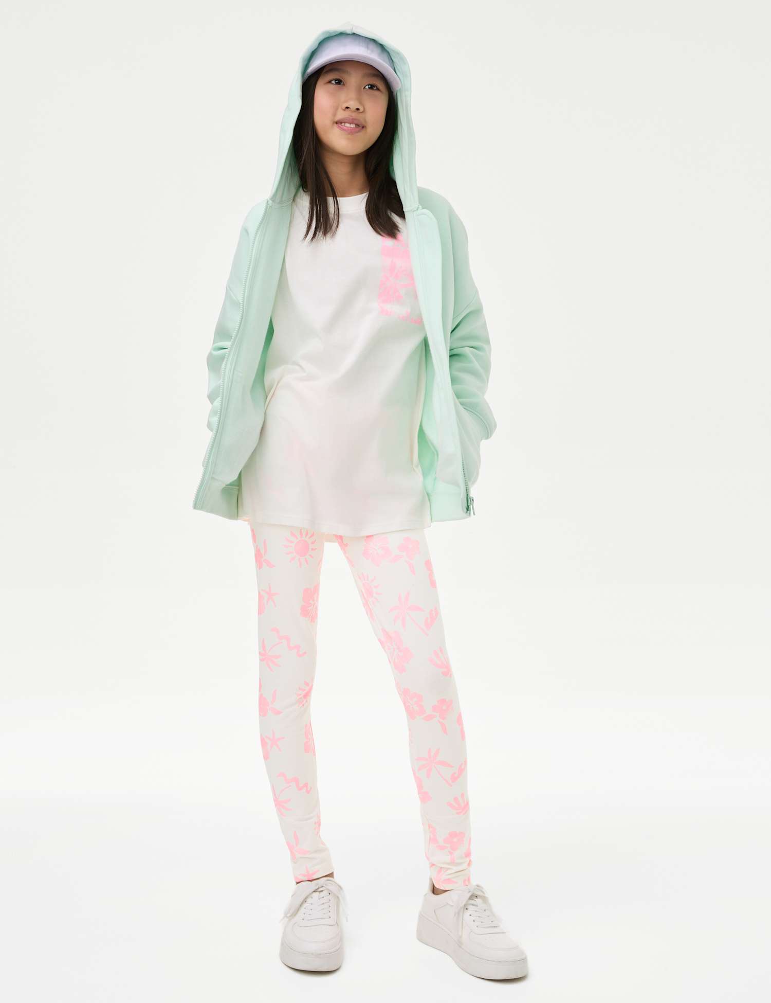 M&S Cotton Rich Printed Leggings (6 - 16 Yrs) Ecru