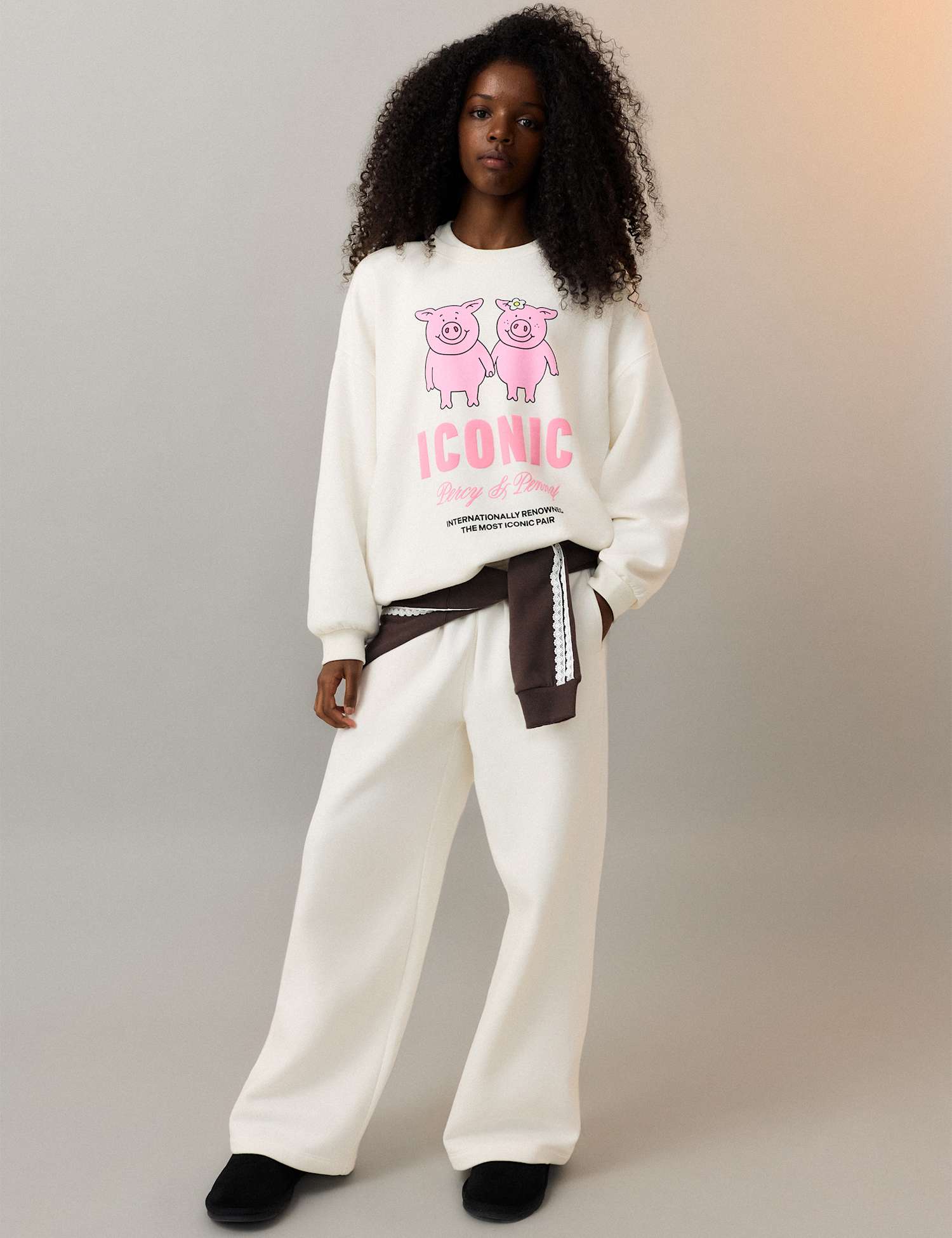M&S Wide Leg Cotton Rich Joggers (2-16 Yrs) Ecru